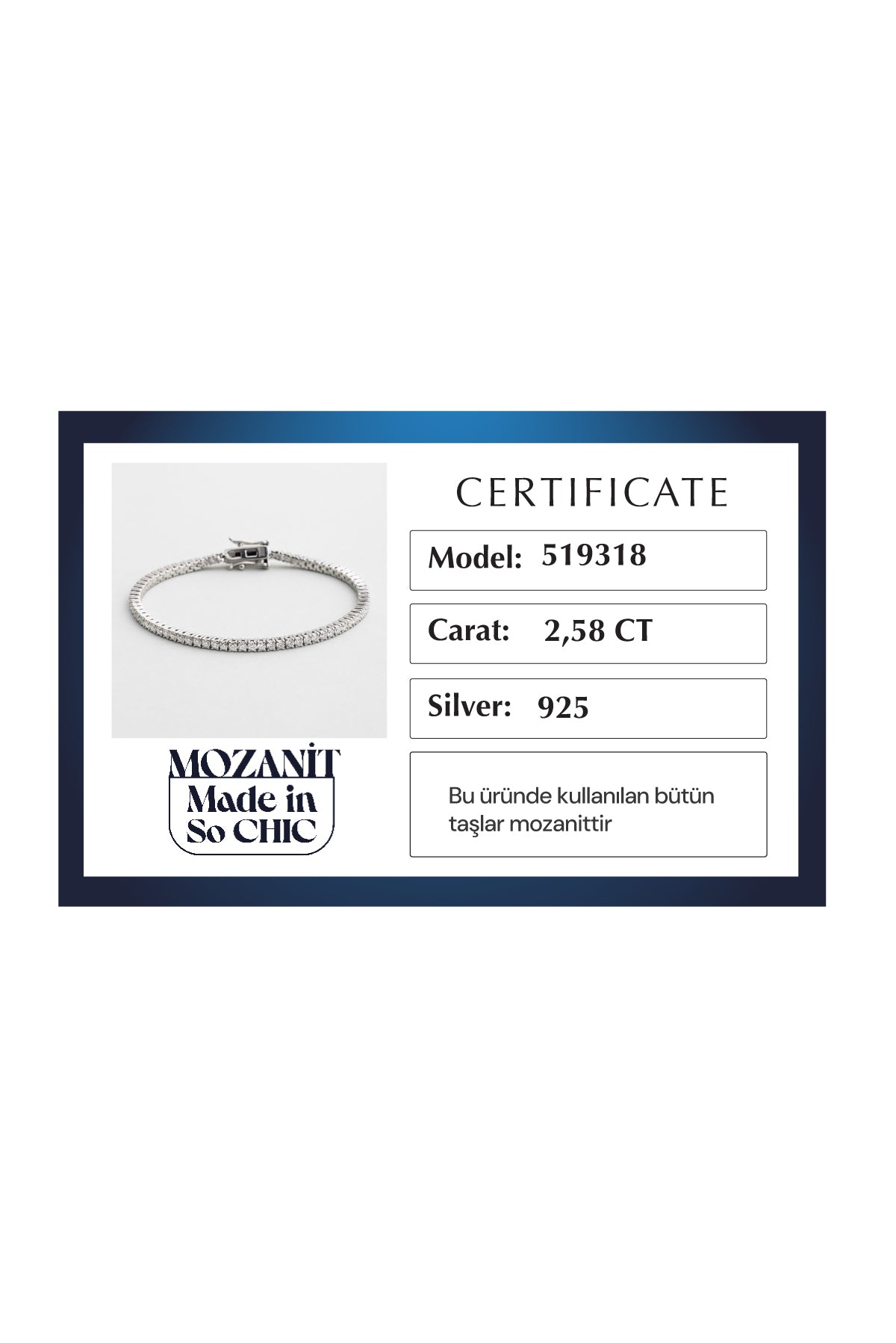 Mozanit Dokunuşu 18 Ayar Beyaz Altın Kaplama 18 Cm Gümüş Su Yolu Bileklik 5193189918