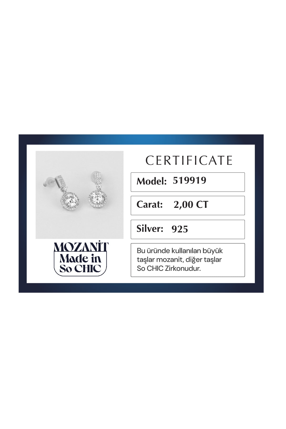 Mozanit Zarafeti 18 Ayar Beyaz Altın Kaplama Gümüş Küpe 5199190199