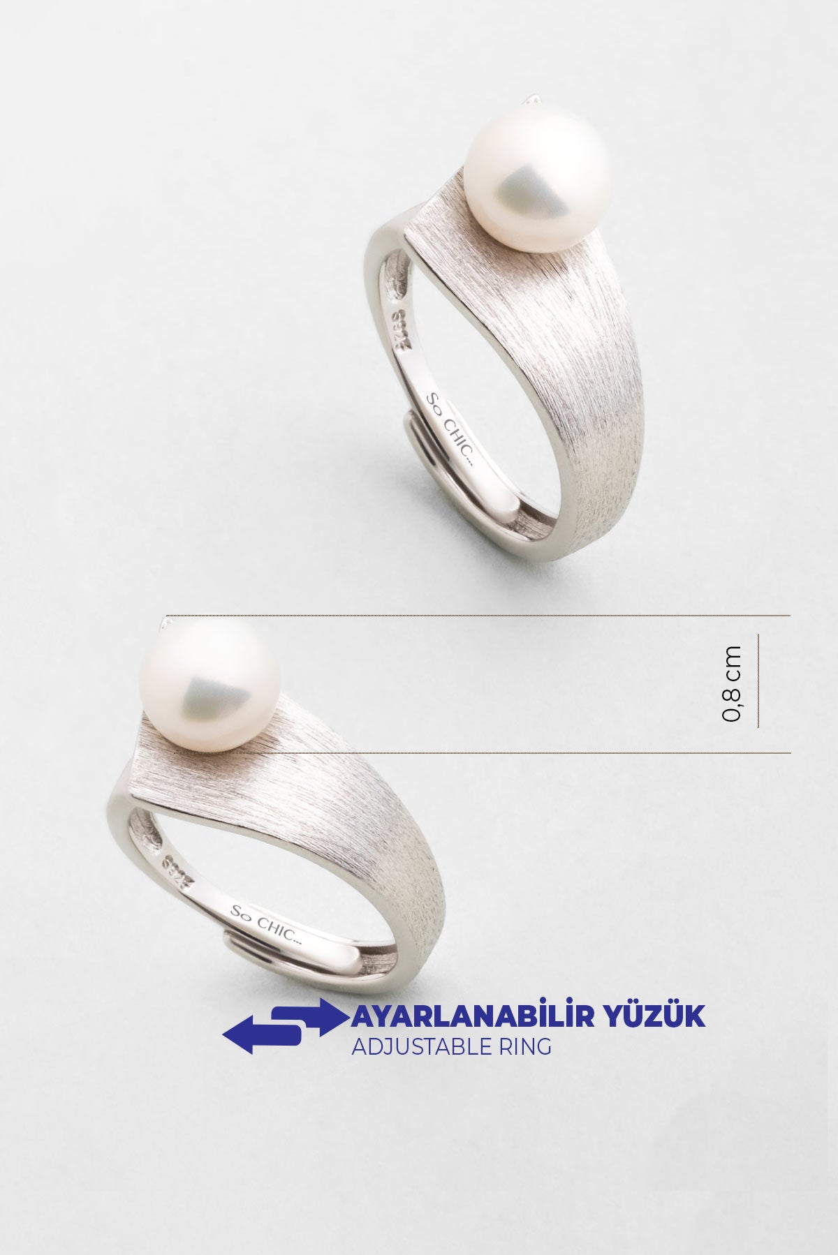 Sophia 18 Ayar Beyaz Altın Kaplama Ayarlanabilir Gümüş Yüzük 5207099952