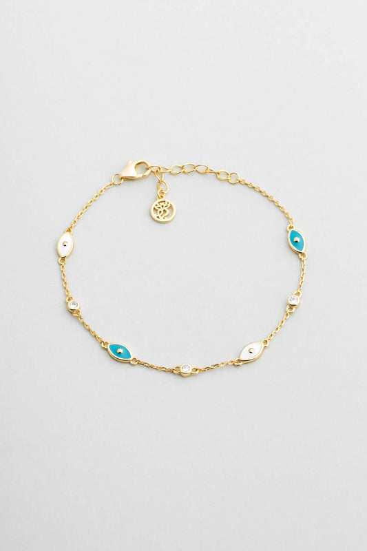 Evil Eye 18 Ayar Sarı Altın Kaplama 18 Cm Gümüş Bileklik 5208730144