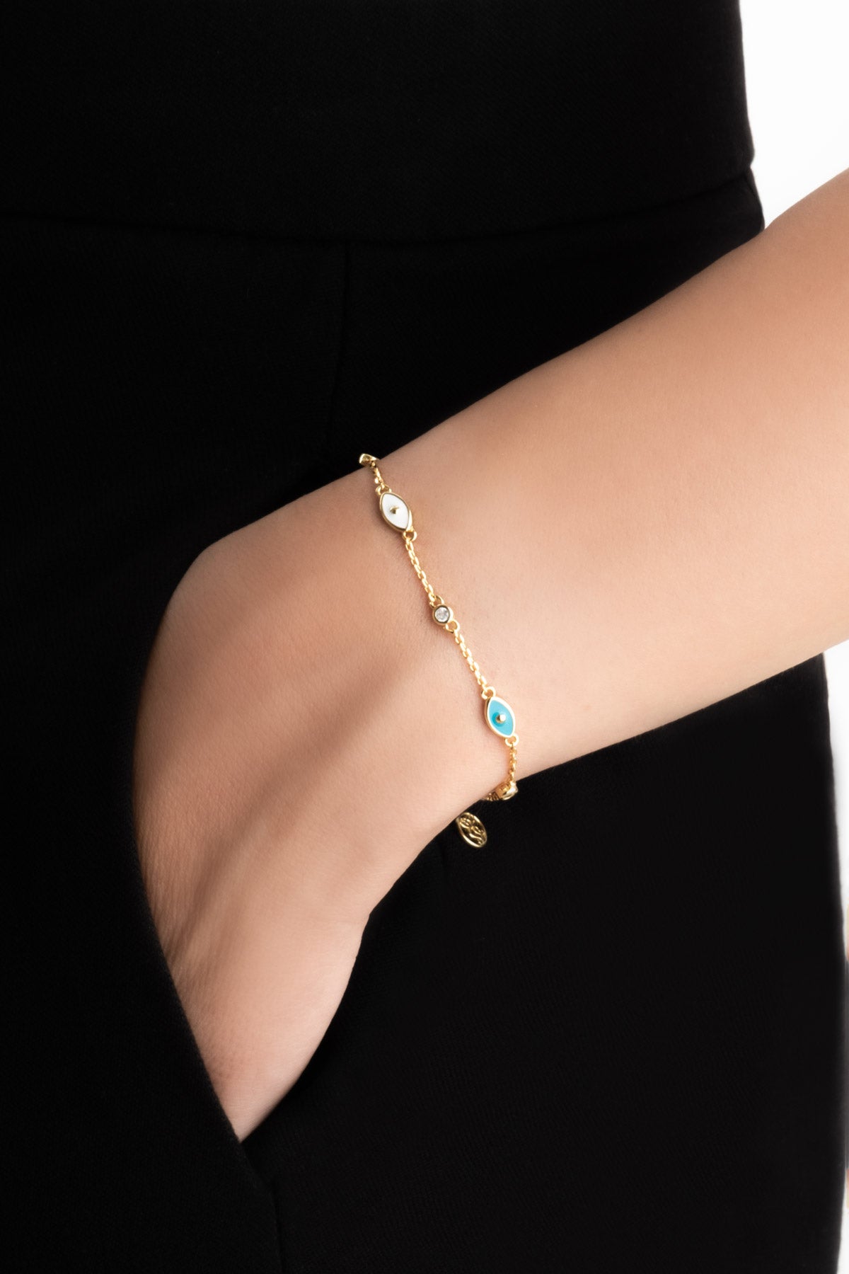 Evil Eye 18 Ayar Sarı Altın Kaplama 18 Cm Gümüş Bileklik 5208730144