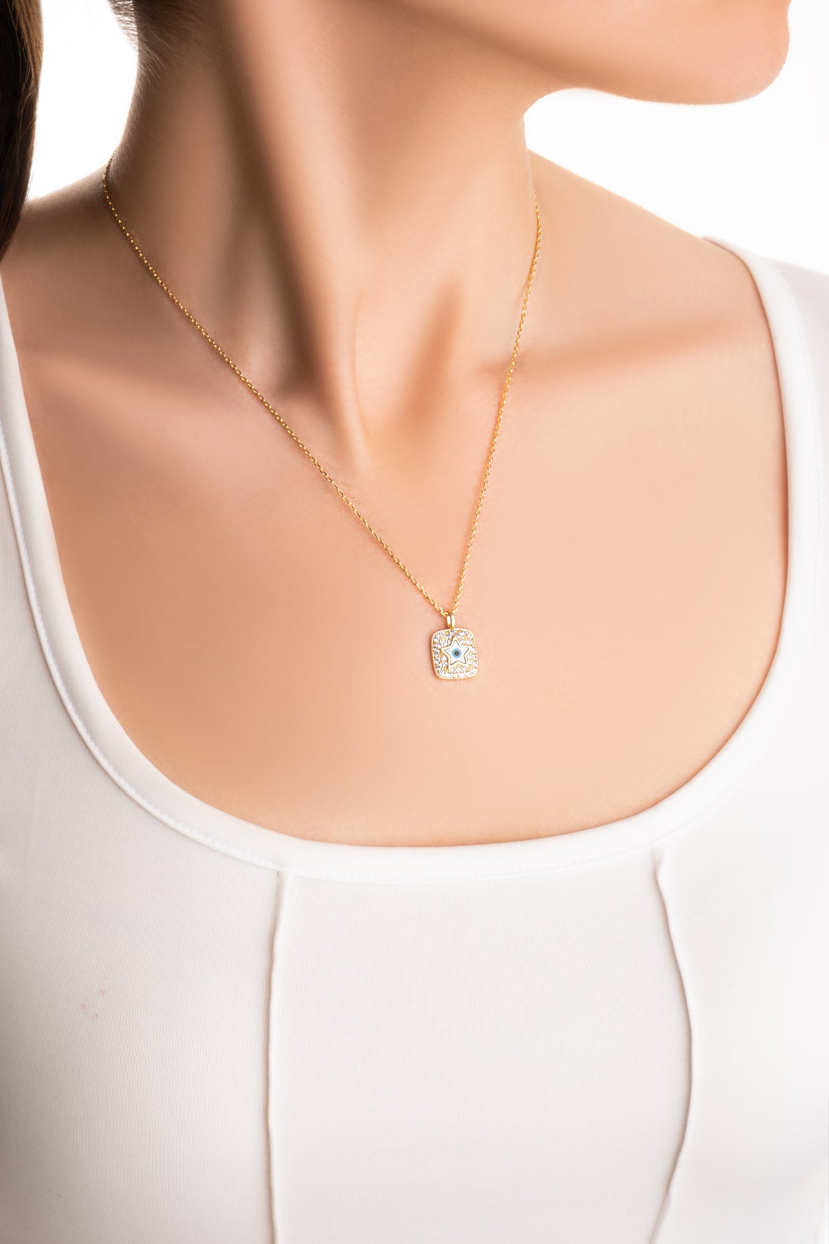 Nazar Yıldızı 18 Ayar Sarı Altın Kaplama 45 Cm Gümüş Kolye 5208880144