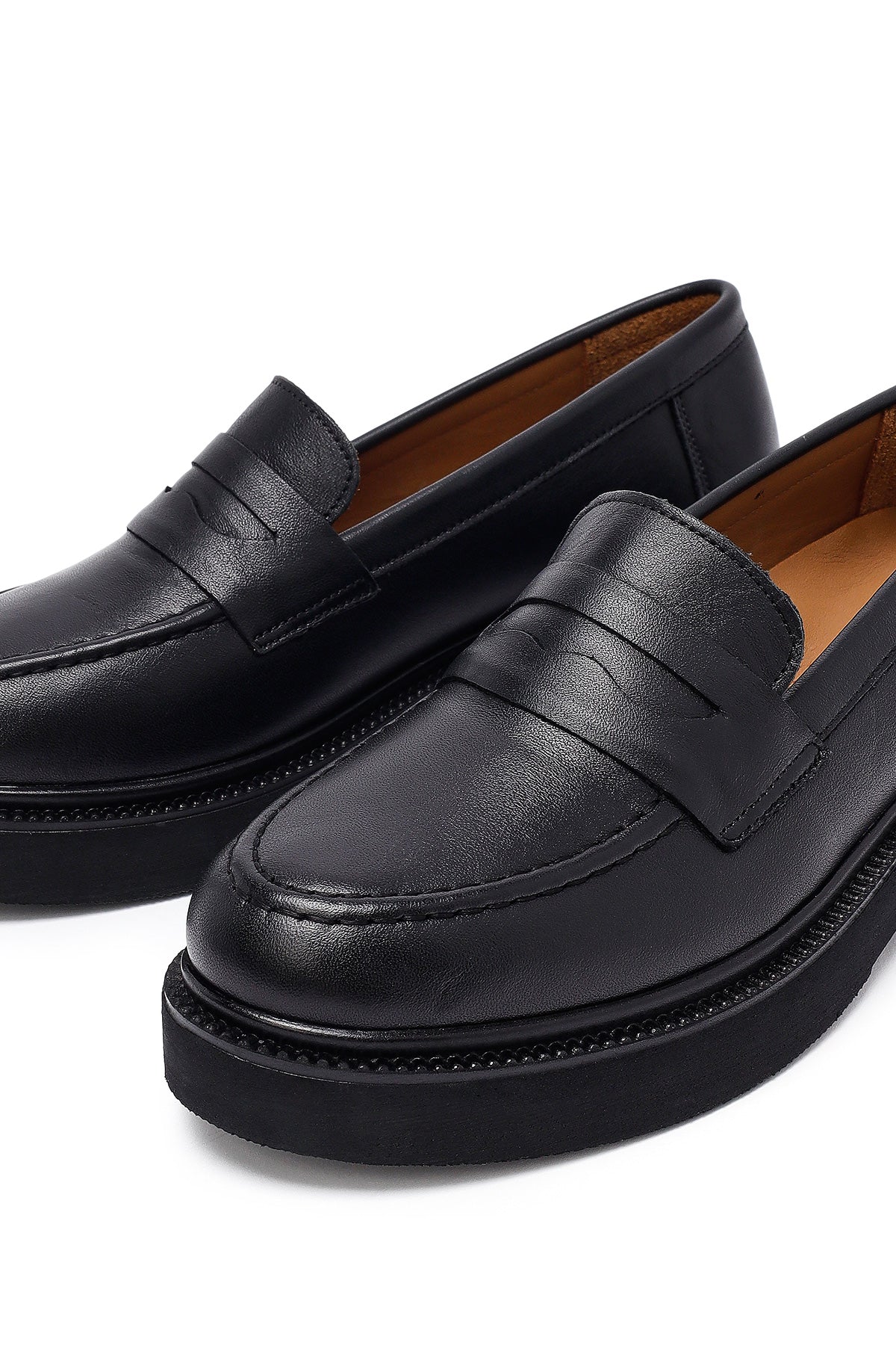 Kadın Siyah Deri Maskülen Loafer