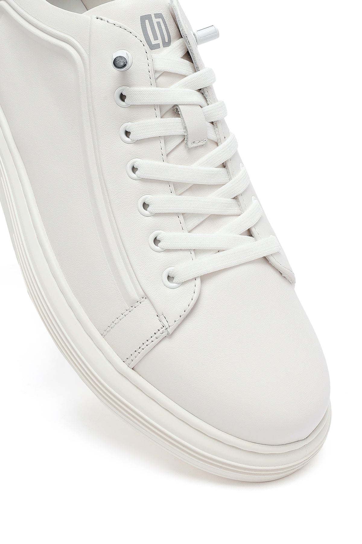 Erkek Beyaz Bağcıklı Deri Sneaker