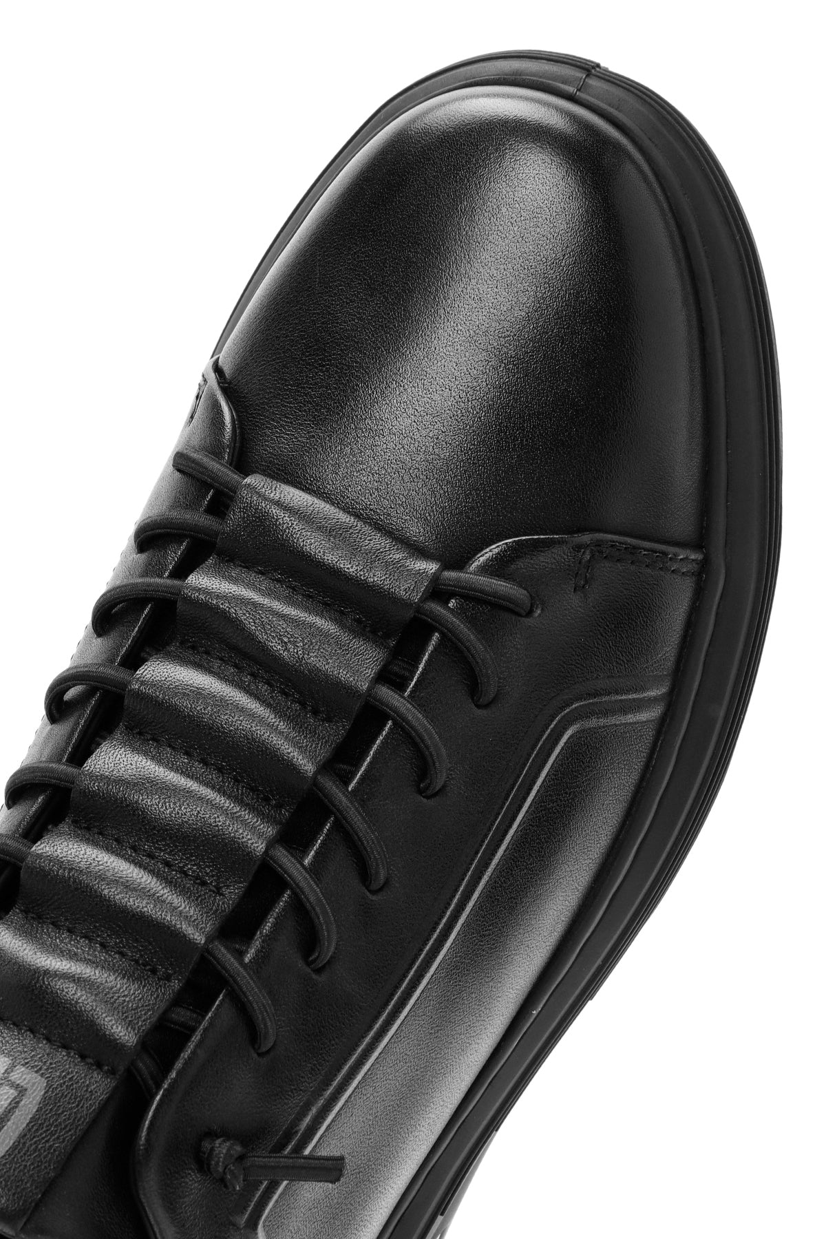 Erkek Siyah Bağcıklı Deri Sneaker