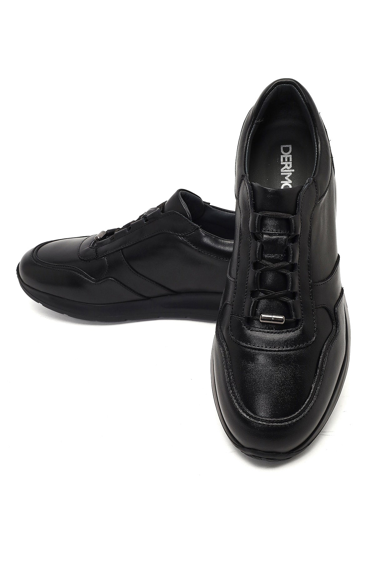 Erkek Siyah Bağcıklı Deri Sneaker