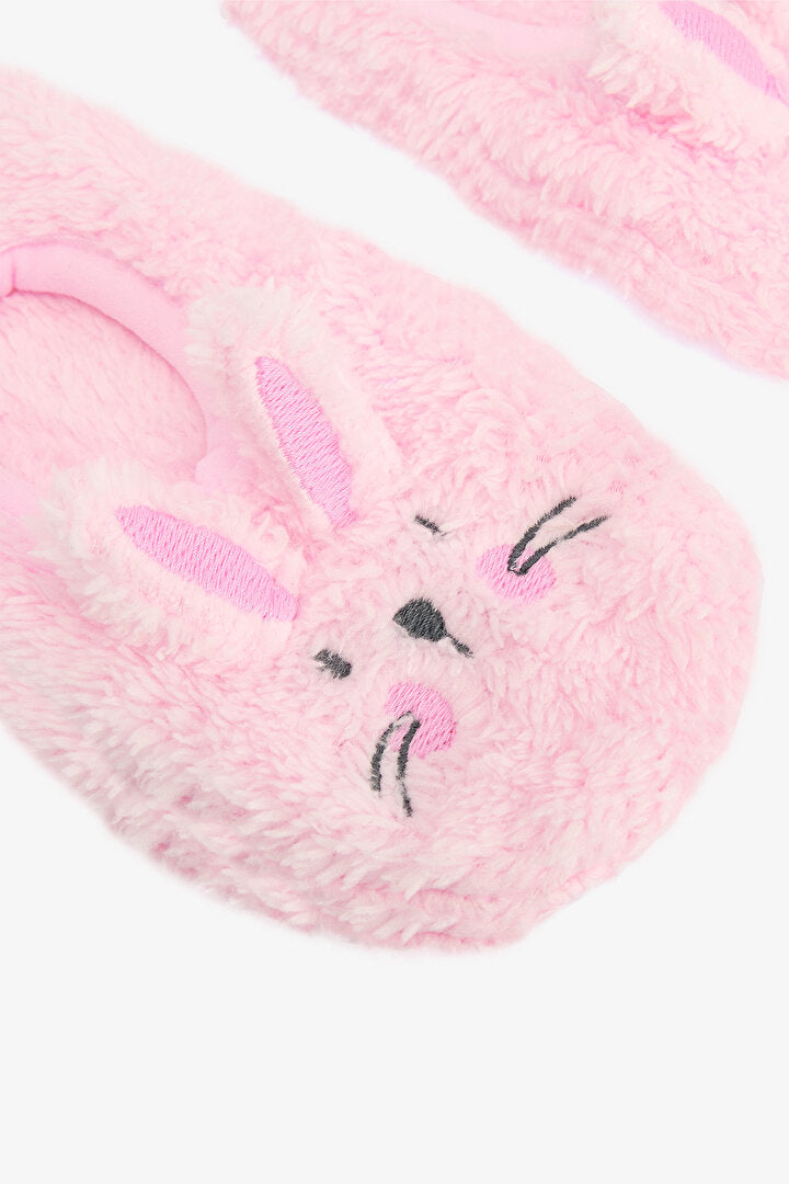 Pembe Kız Çocuk Rabbit Tavşan Nakışlı Aksesuarlı Kaymaz Tabanlı Ev Çetiği