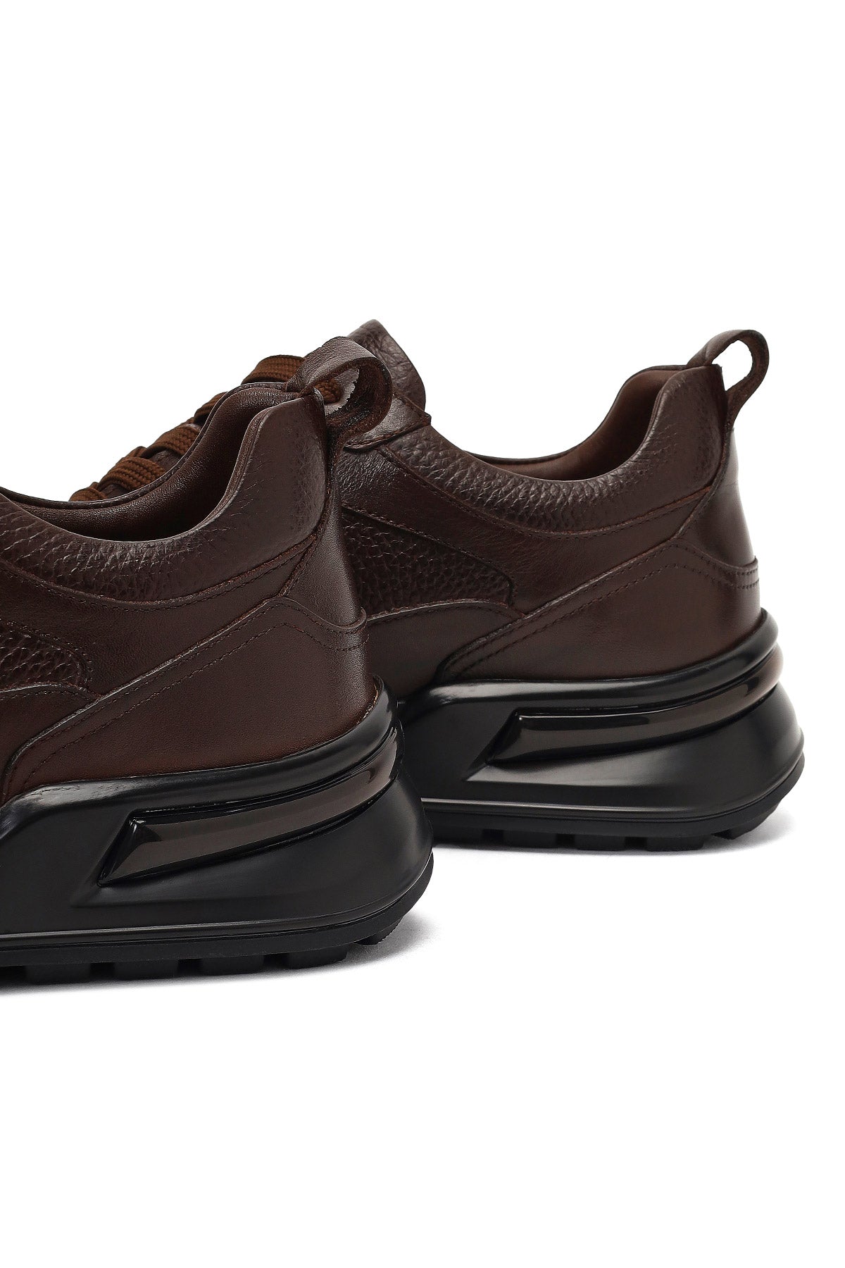 Erkek Kahverengi Bağcıklı Kalın Tabanlı Deri Casual Sneaker