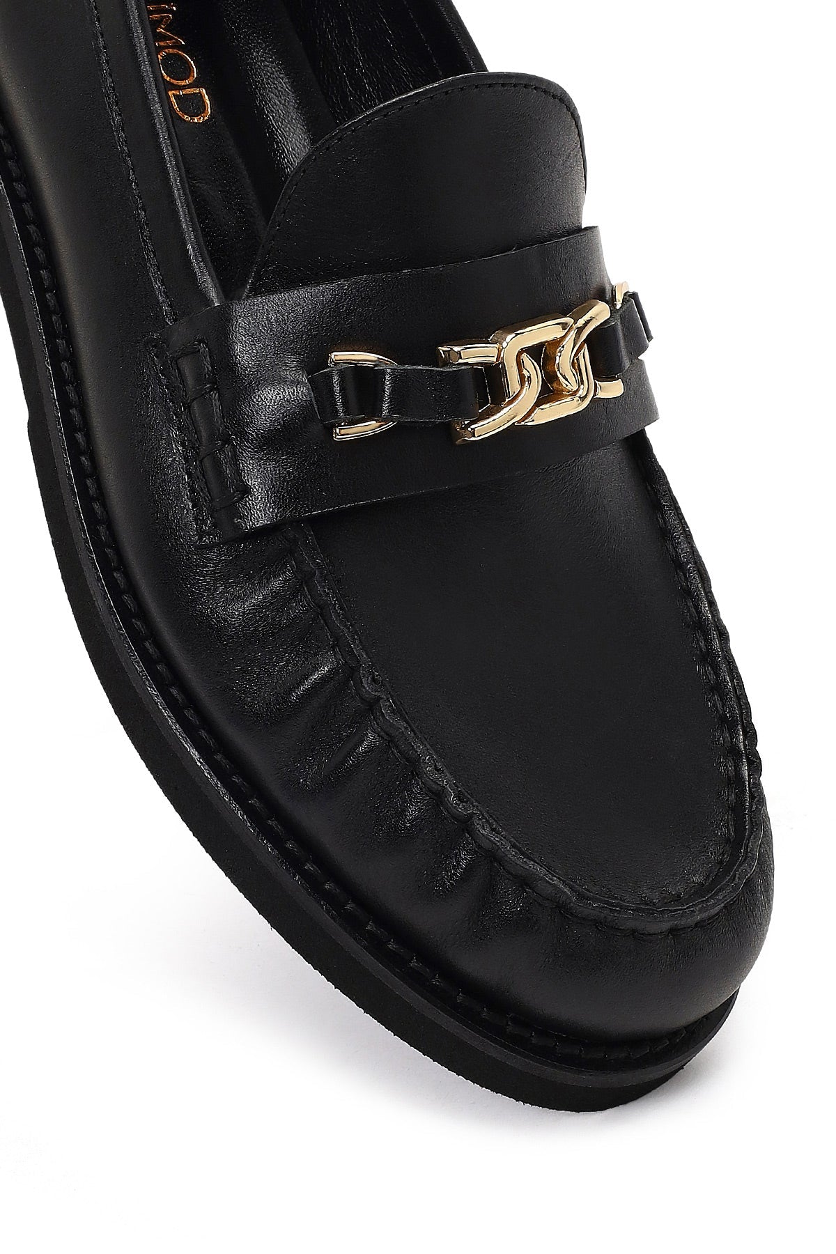 Kadın Siyah Tokalı Deri Loafer