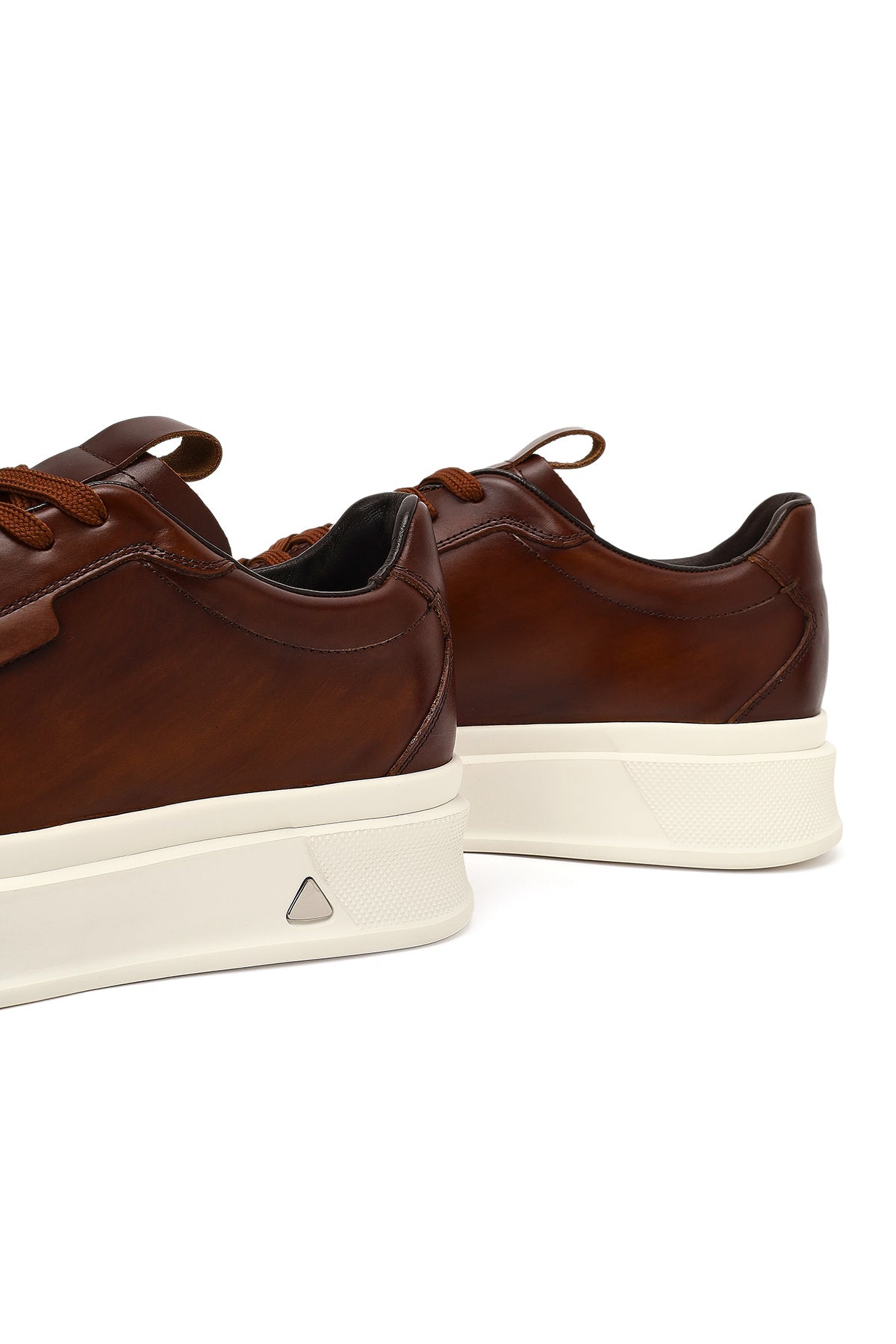 Erkek Kahverengi Bağcıklı Kalın Tabanlı Deri Sneaker