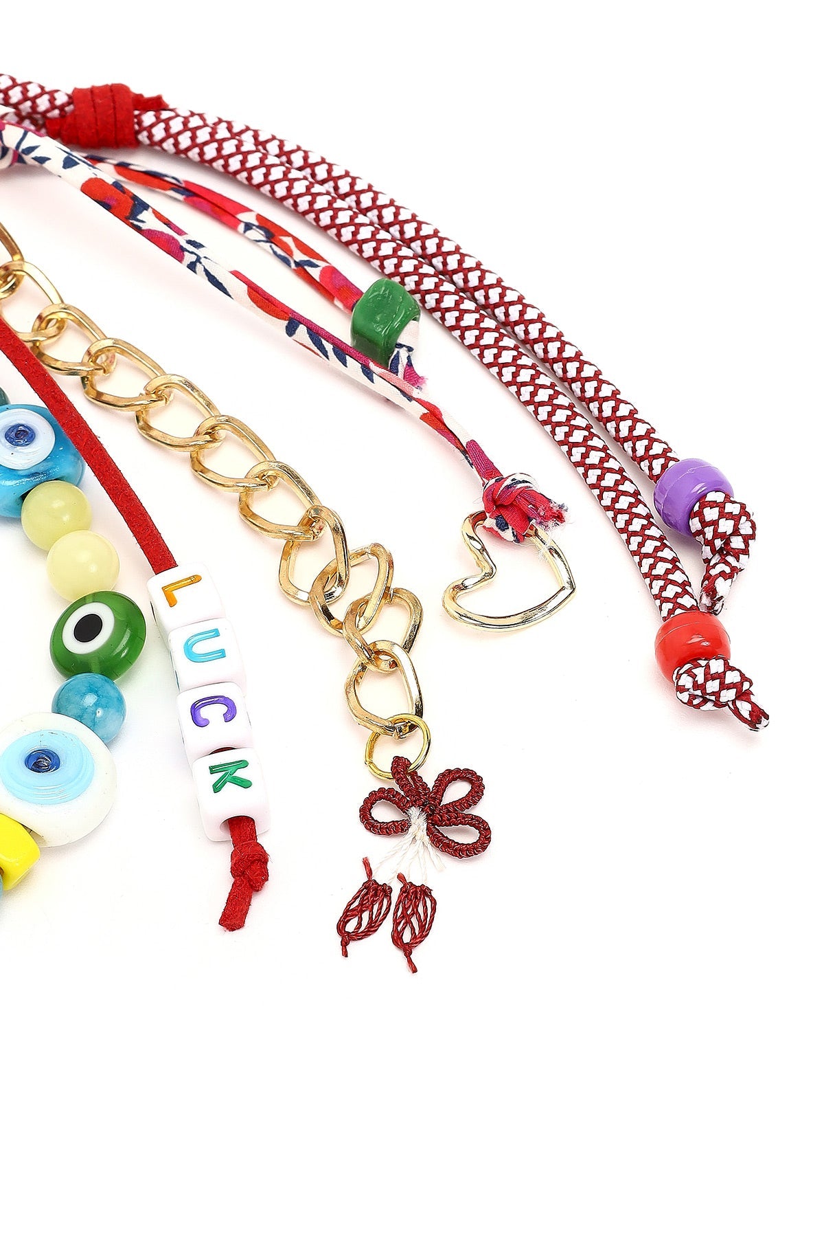 Kadın Çok Renkli Zincir Detaylı Boncuklu Metal Charm