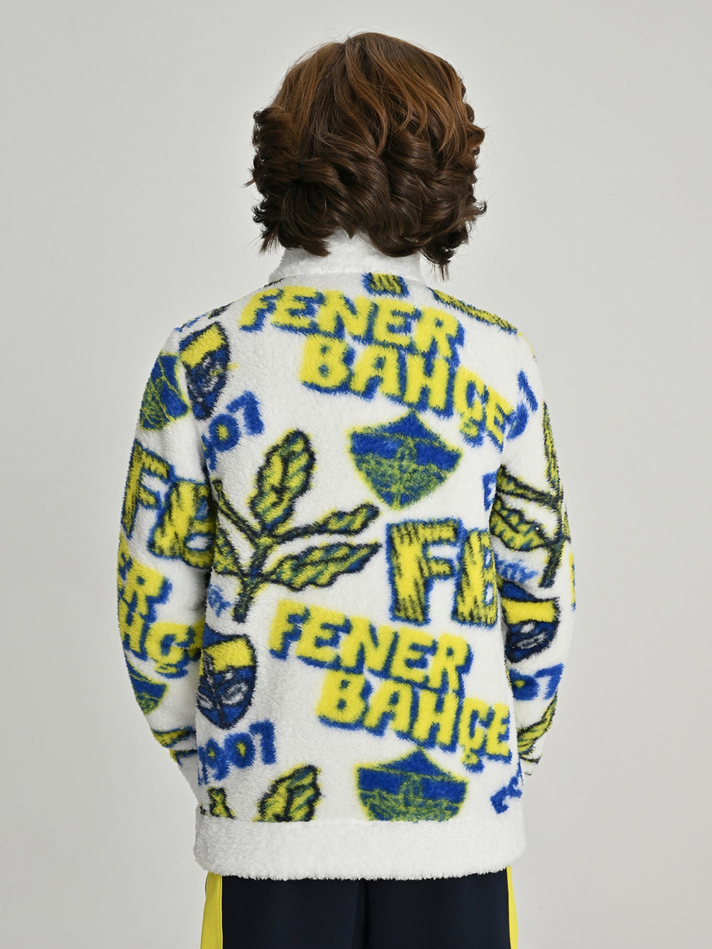 Fenerbahçe Beyaz Tribün Patternli Peluş Çocuk Sweatshirt