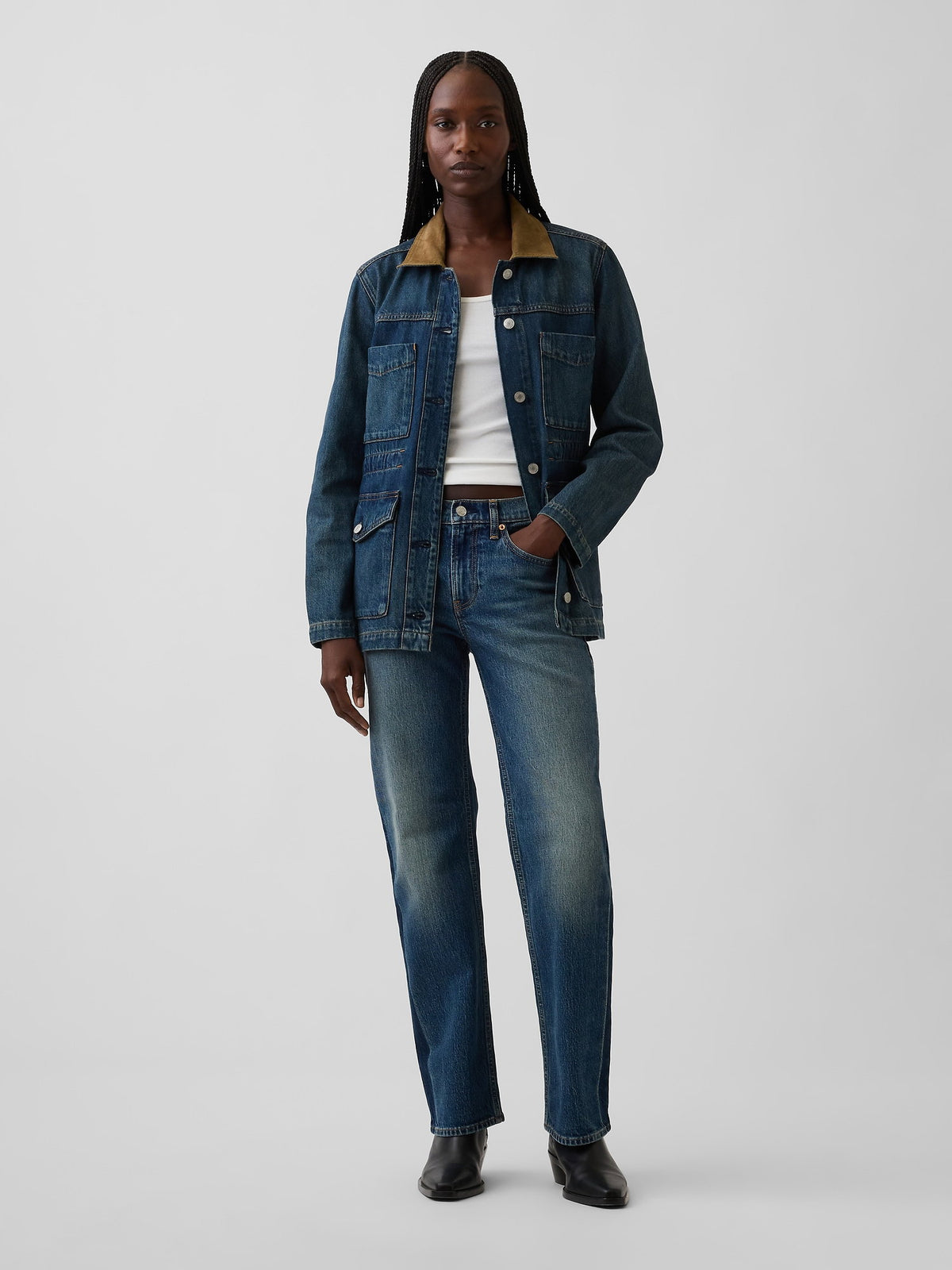 Koyu Mavi Belden Bağlamalı Denim Chore Ceket