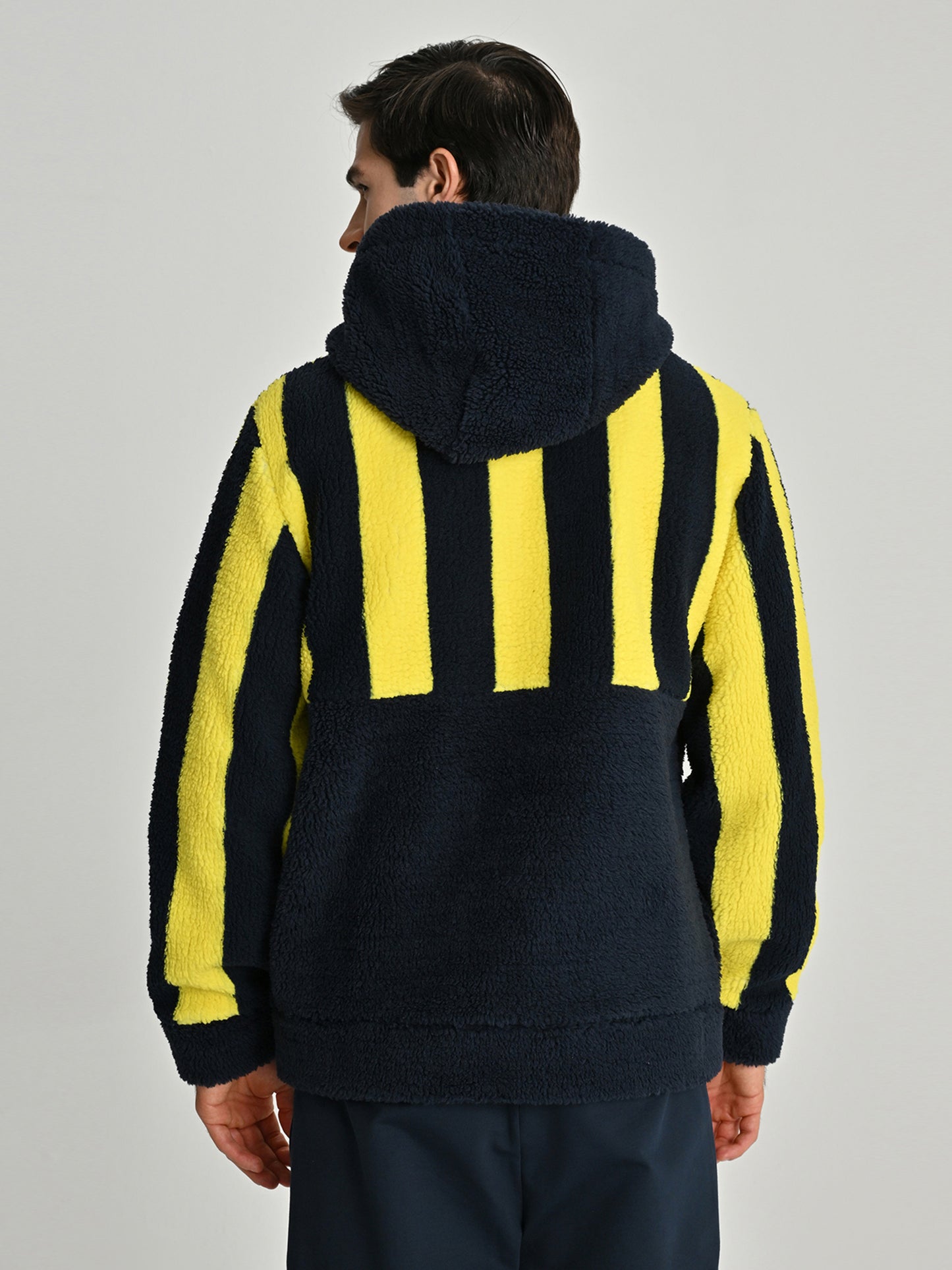Fenerbahçe Sarı Lacivert Tribün Çubuklu Peluş Erkek Sweatshirt