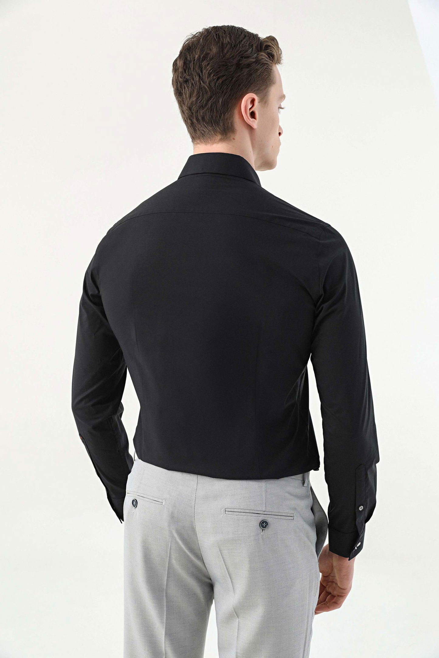 Tween Slim Fit Siyah Düz Easy Care Gömlek