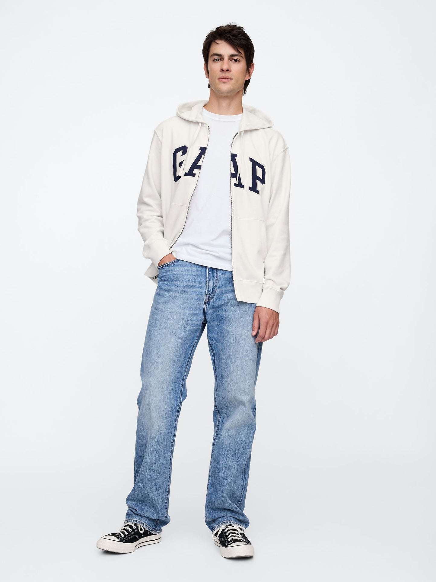 Beyaz Gap Logo Fermuarlı Fransız Havlu Kumaş Sweatshirt