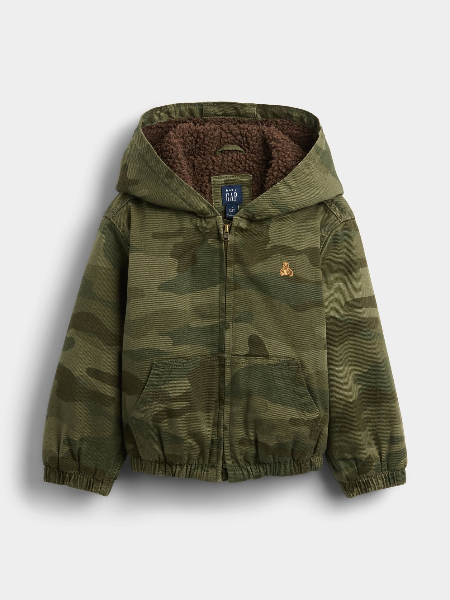 Koyu Yeşil Sherpa-lined Kamuflaj Kapüşonlu Denim Ceket