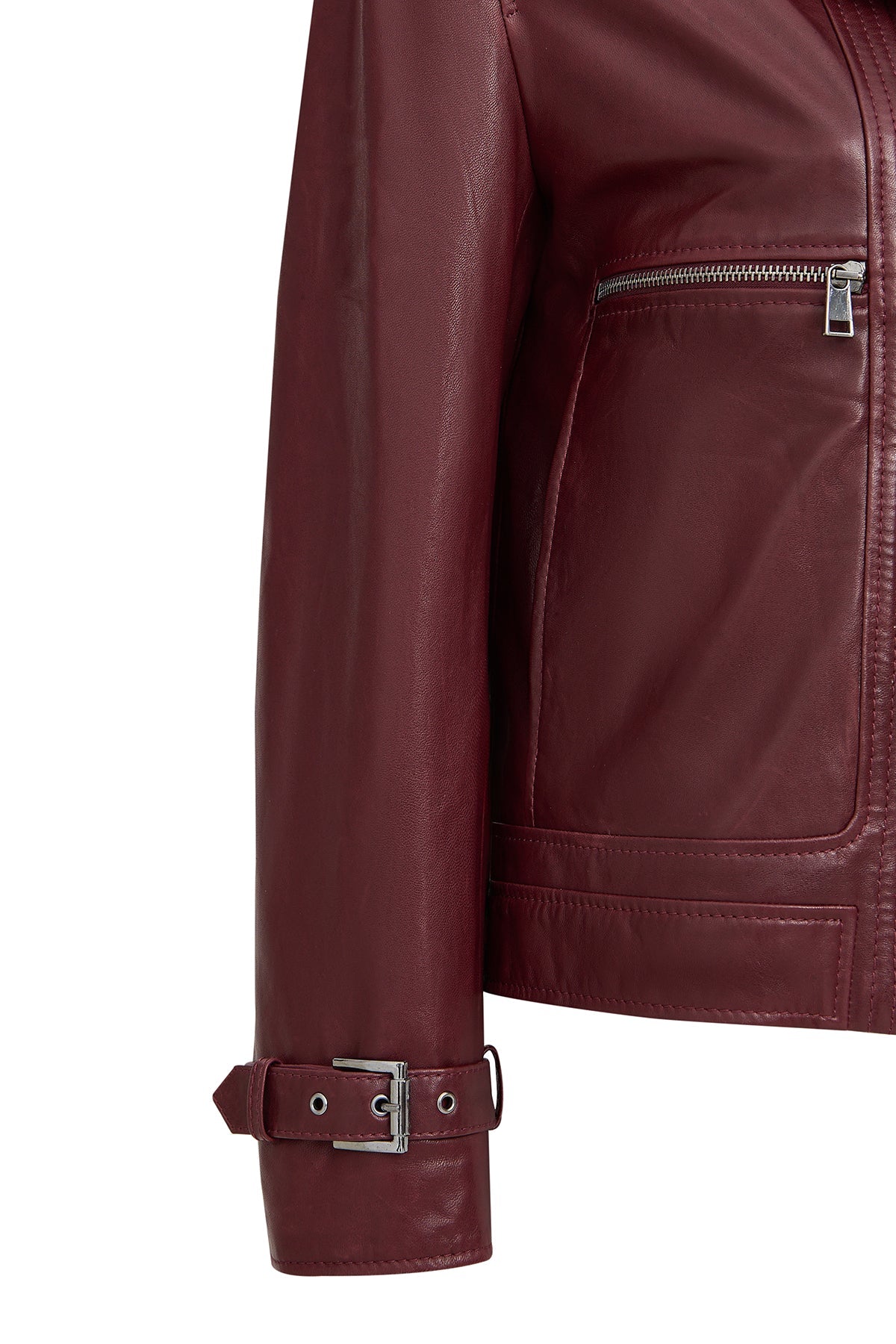 Paloma Kadın Bordo Kısa Oversize Biker Deri Ceket