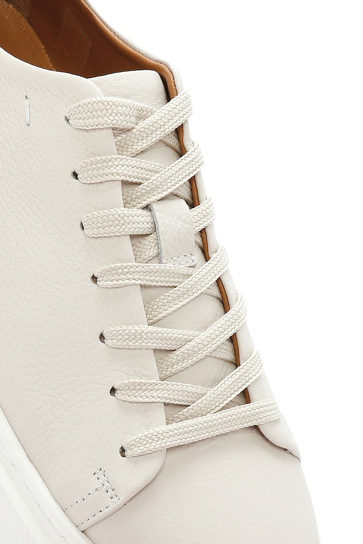 Erkek Beyaz Bağcıklı Kalın Tabanlı Deri Sneaker