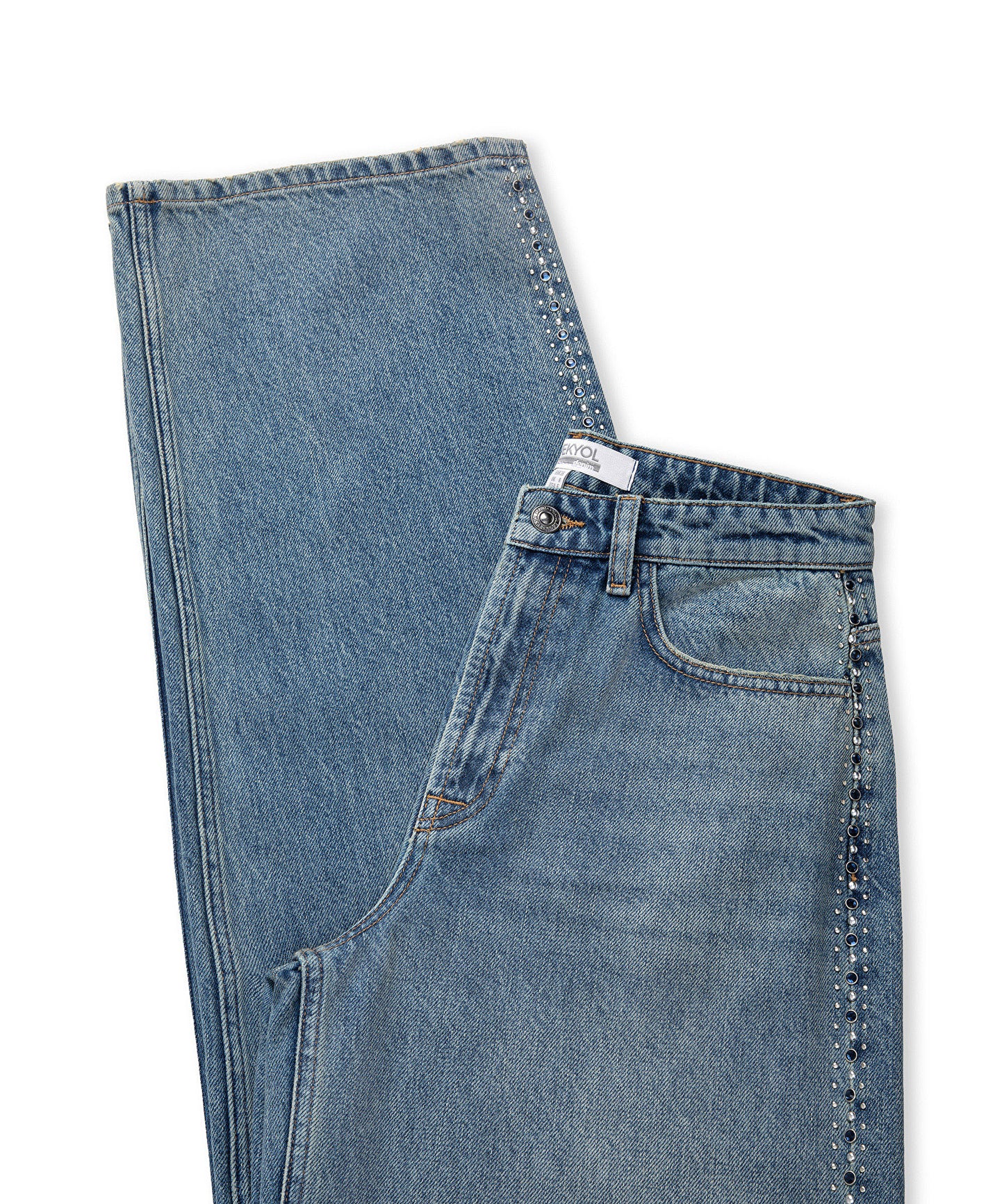 Trok Baskılı Wide Leg Jean Pantolon