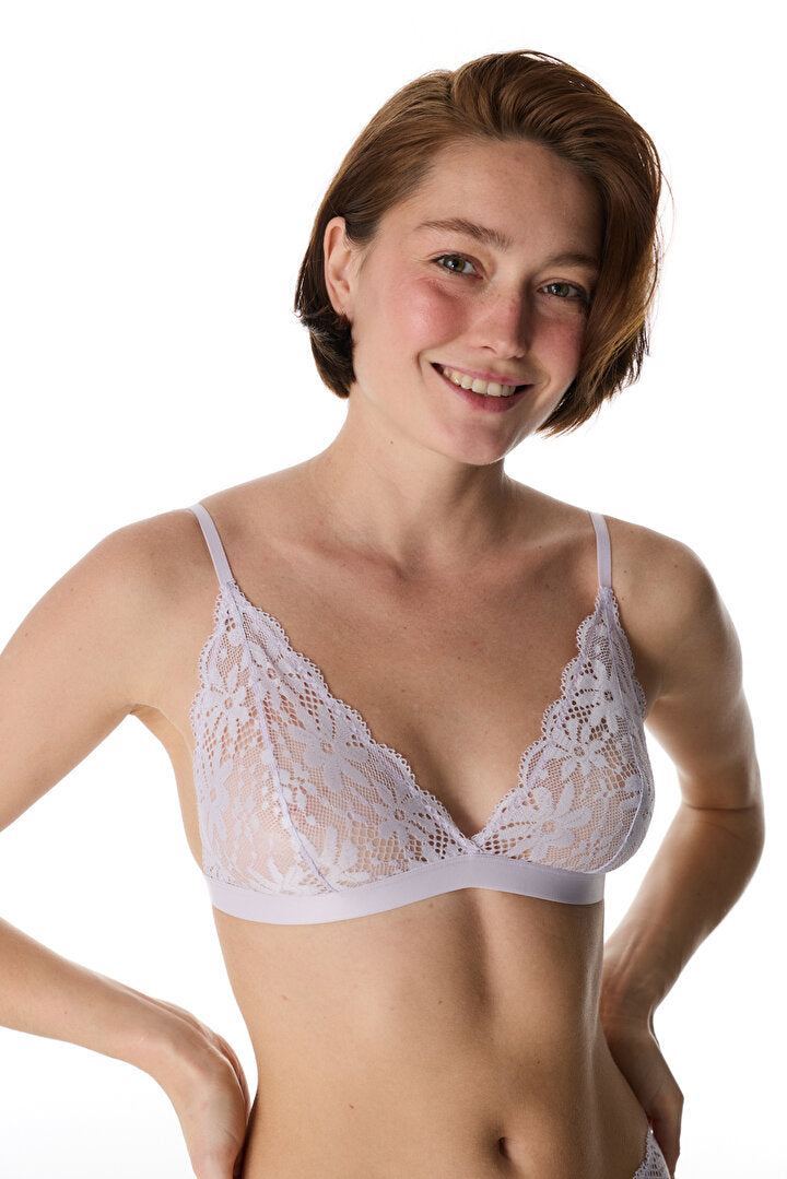Lila Üçgen Lace Dantel Sütyen