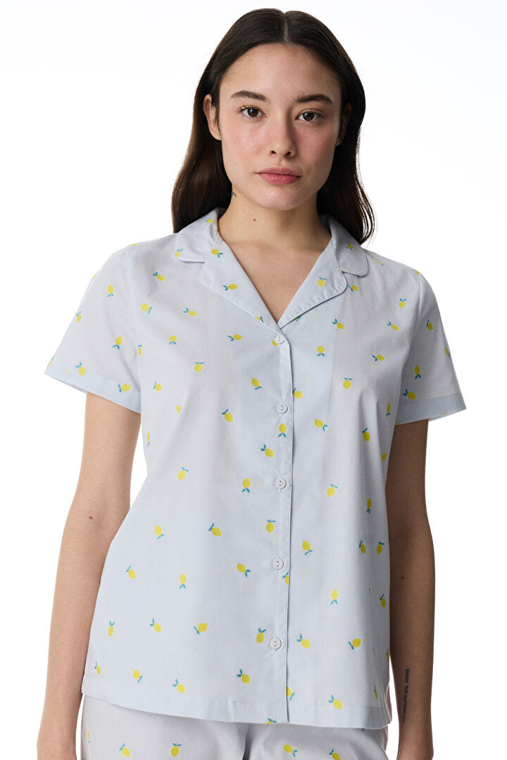 Açık Mavi Lemons Gömlek Pantolon Pijama Takımı