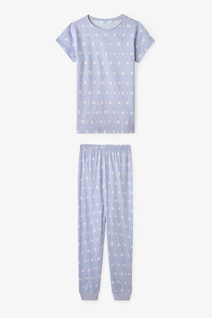 Koyu Lila Kız Çocuk Diamond 2'li Pijama Takımı