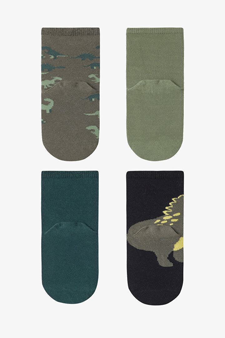 Çok Renkli Erkek Çocuk Green Dino 4lü Soket Çorap