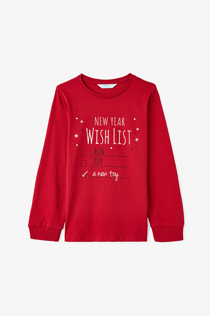 Kırmızı Erkek Çocuk Wishlist Baskılı Uzun Kollu Pamuklu Pijama Takımı