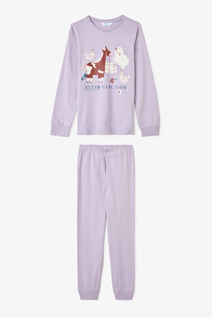 Kız Çocuk Yoyo Oyun Desenli Pamuklu 2'li Pijama Takımı