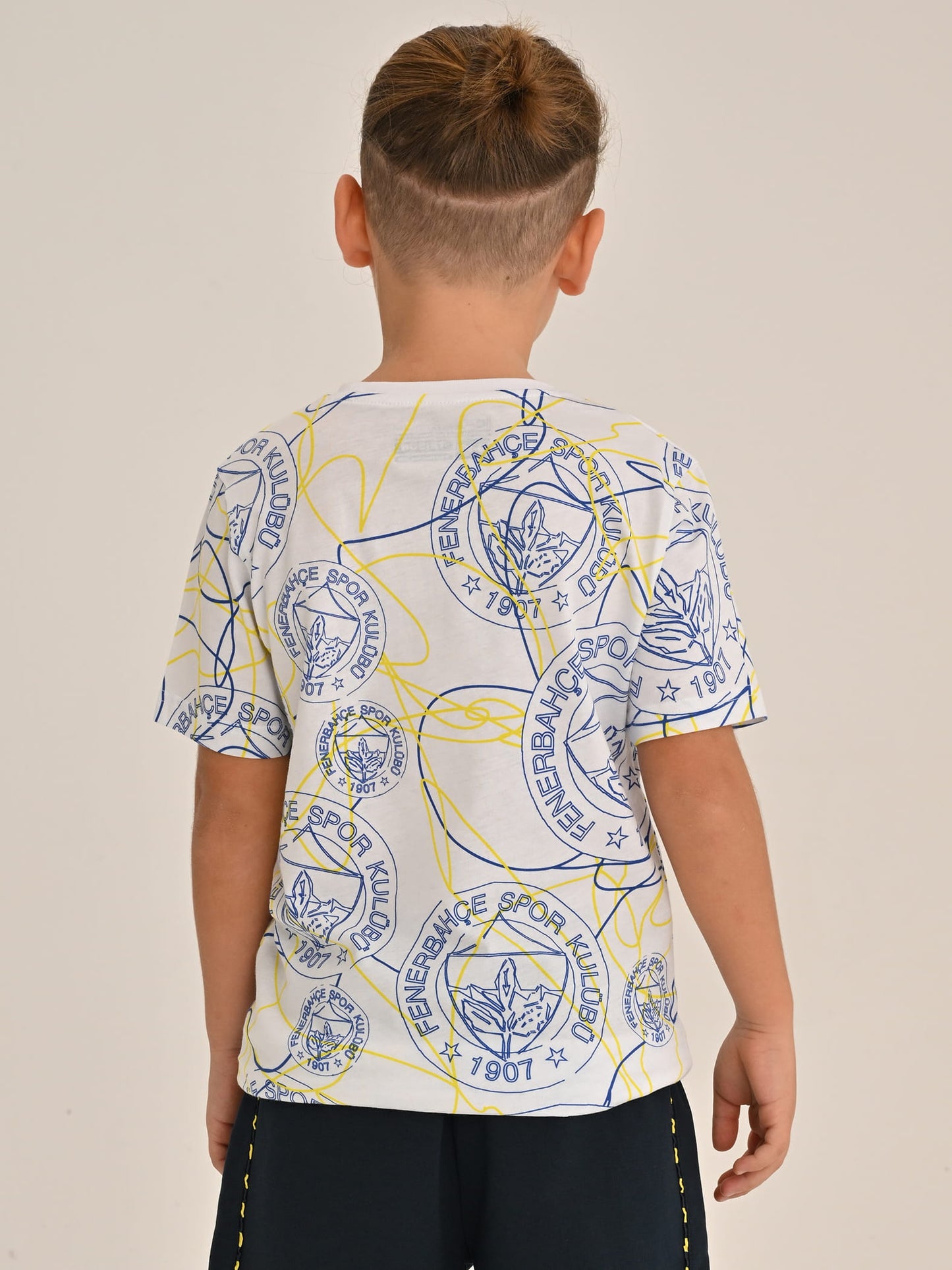 Fenerbahçe Beyaz Tribün Logo Patternli Çocuk Tshirt