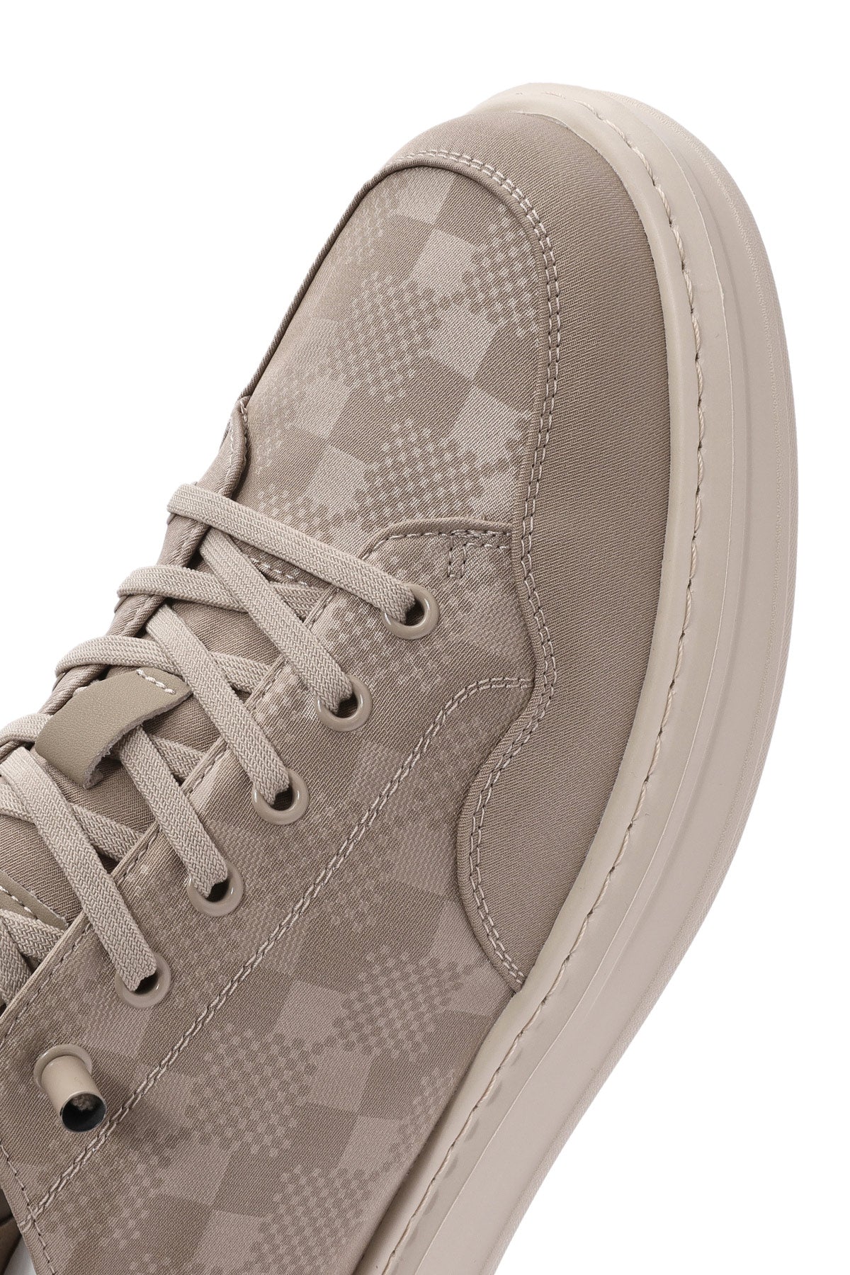 Erkek Bej Bağcıklı Kalın Tabanlı Desenli Kumaş Sneaker