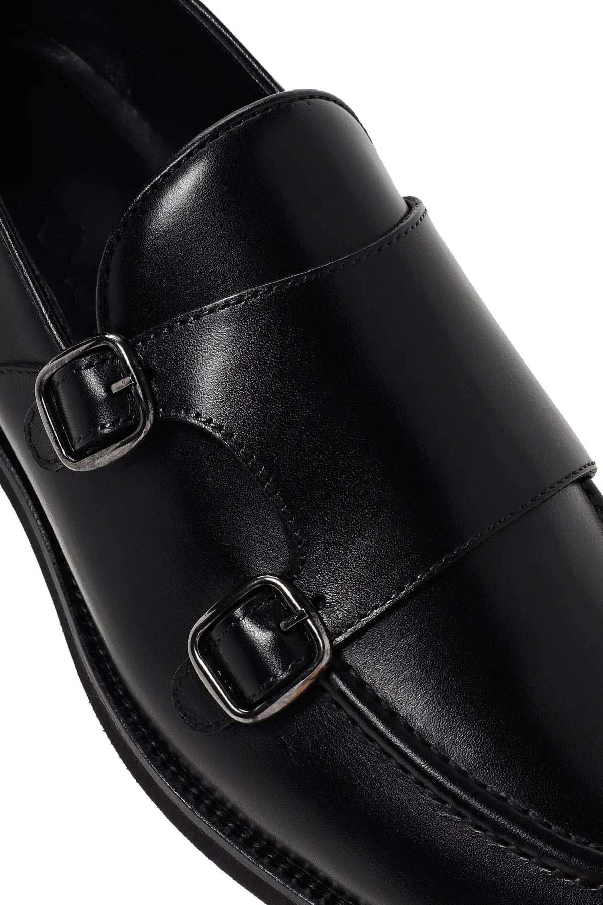 Erkek Siyah Çift Tokalı Deri Casual Loafer