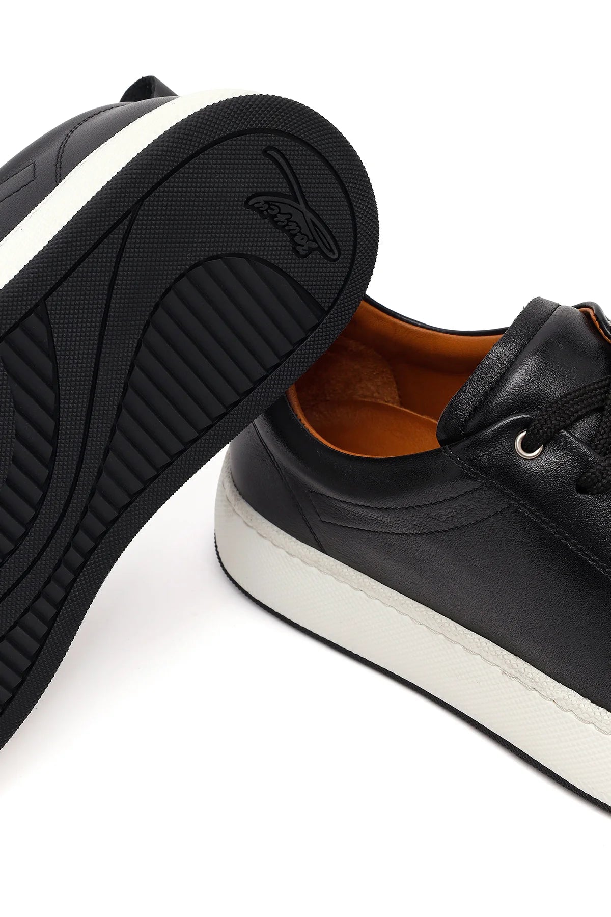 Erkek Siyah Bağcıklı Kalın Tabanlı Deri Sneaker
