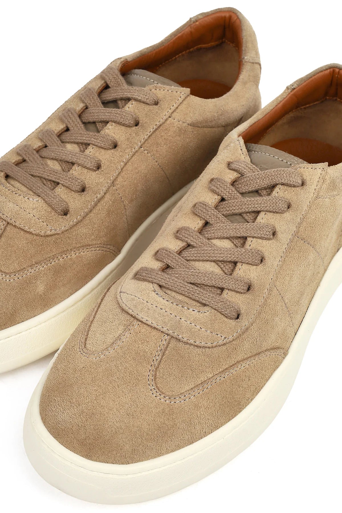 Erkek Bej Bağcıklı Kalın Tabanlı Süet Deri Sneaker