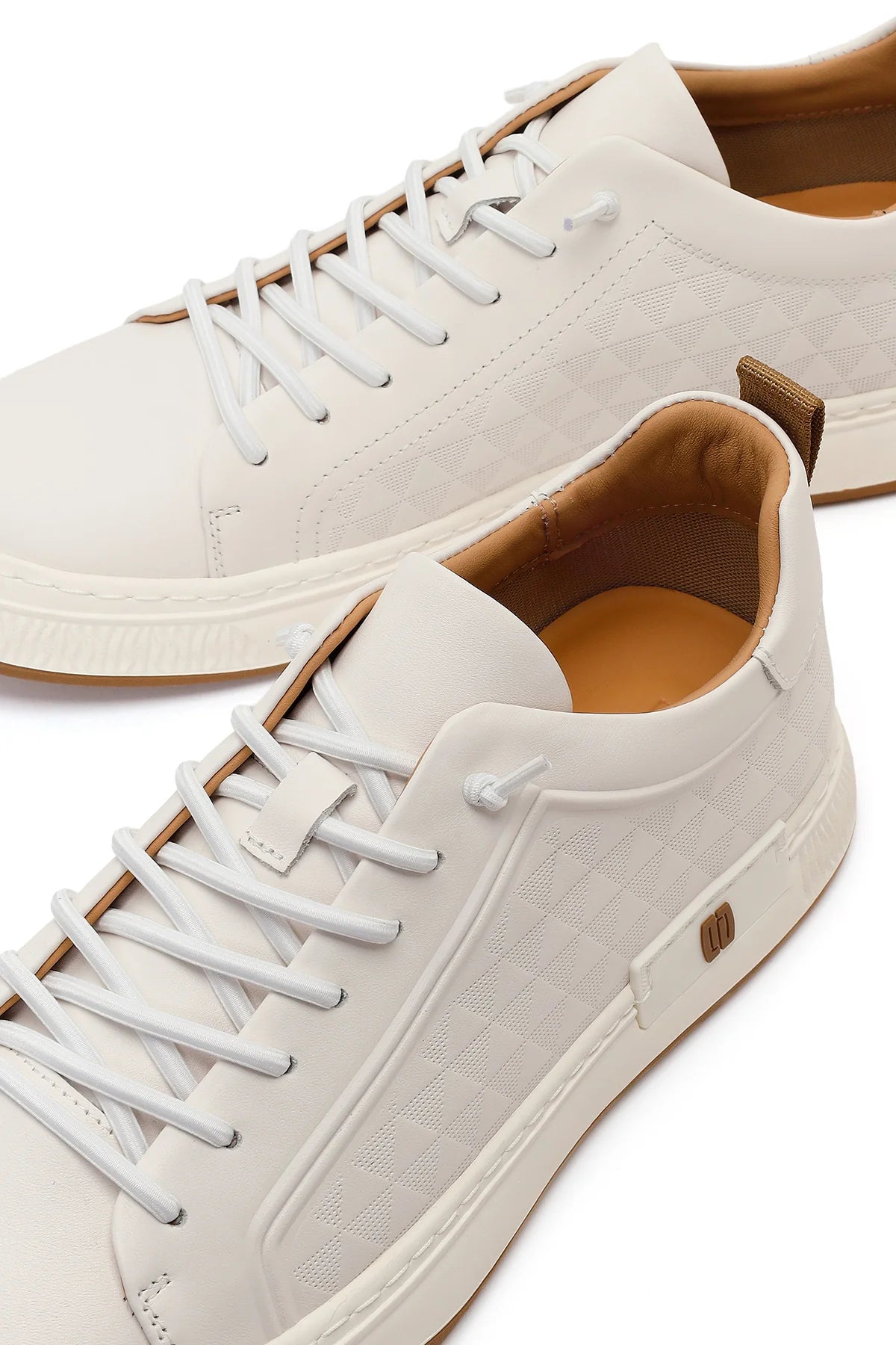 Erkek Beyaz Bağcıklı Baskılı Deri Sneaker