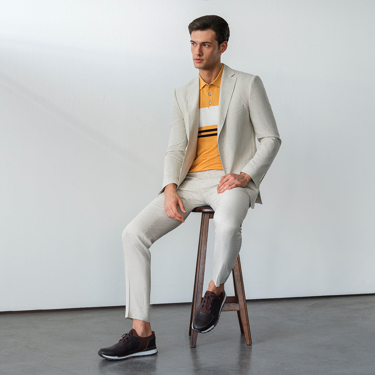 Polo Yaka Pamuklu Camel Tişört