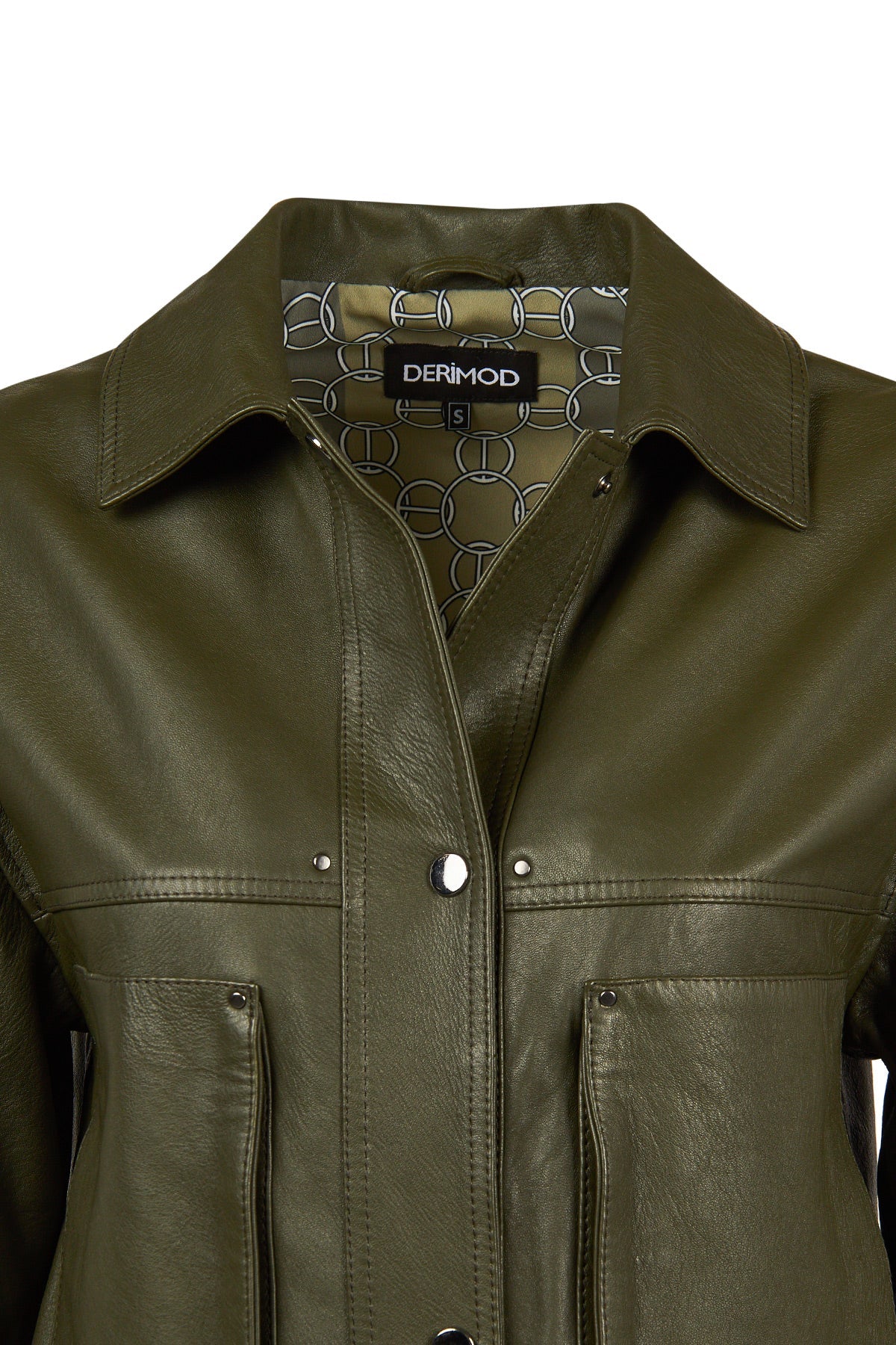 Madlen Kadın Yeşil Oversize Deri Ceket