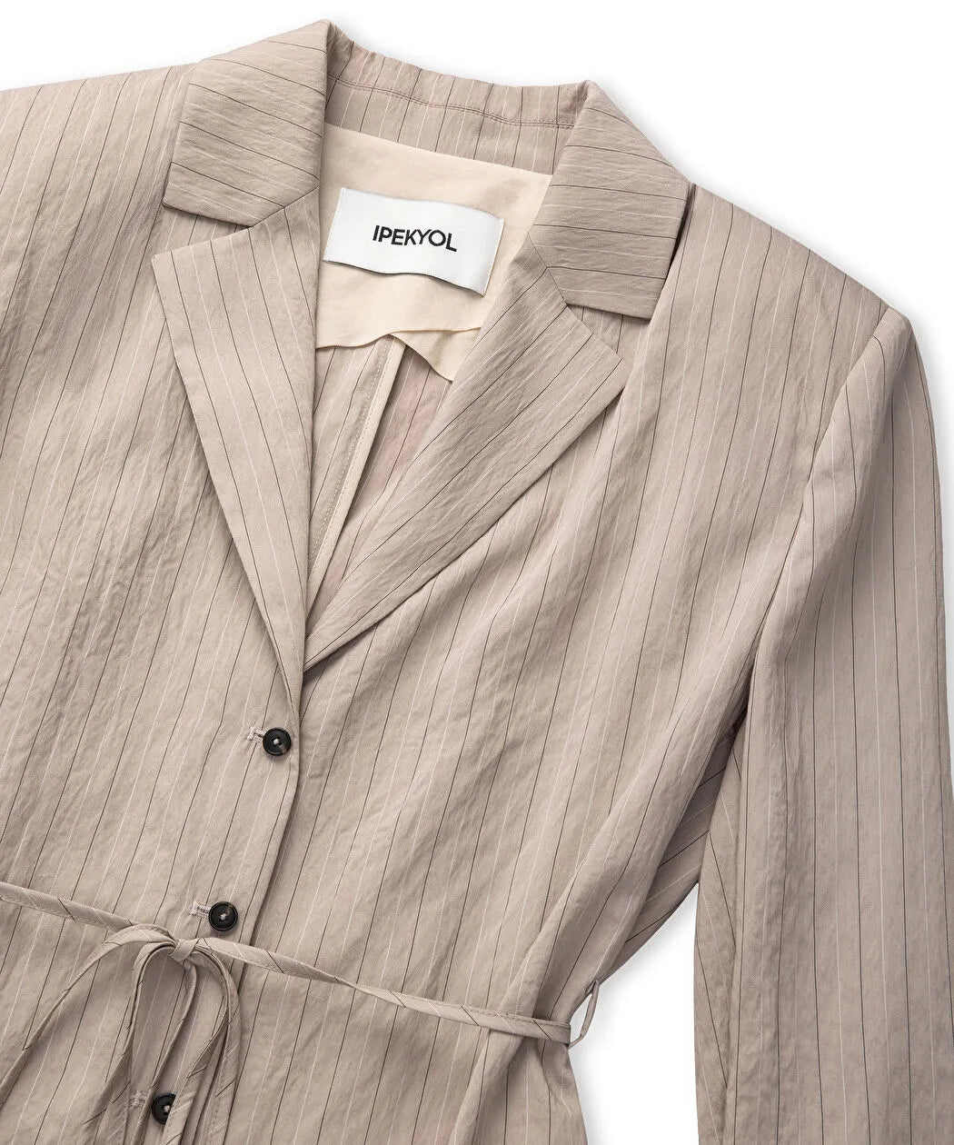 Natürel Çizgi Jakarlı Kuşaklı Blazer Is1260106024003 | Ipekyol
