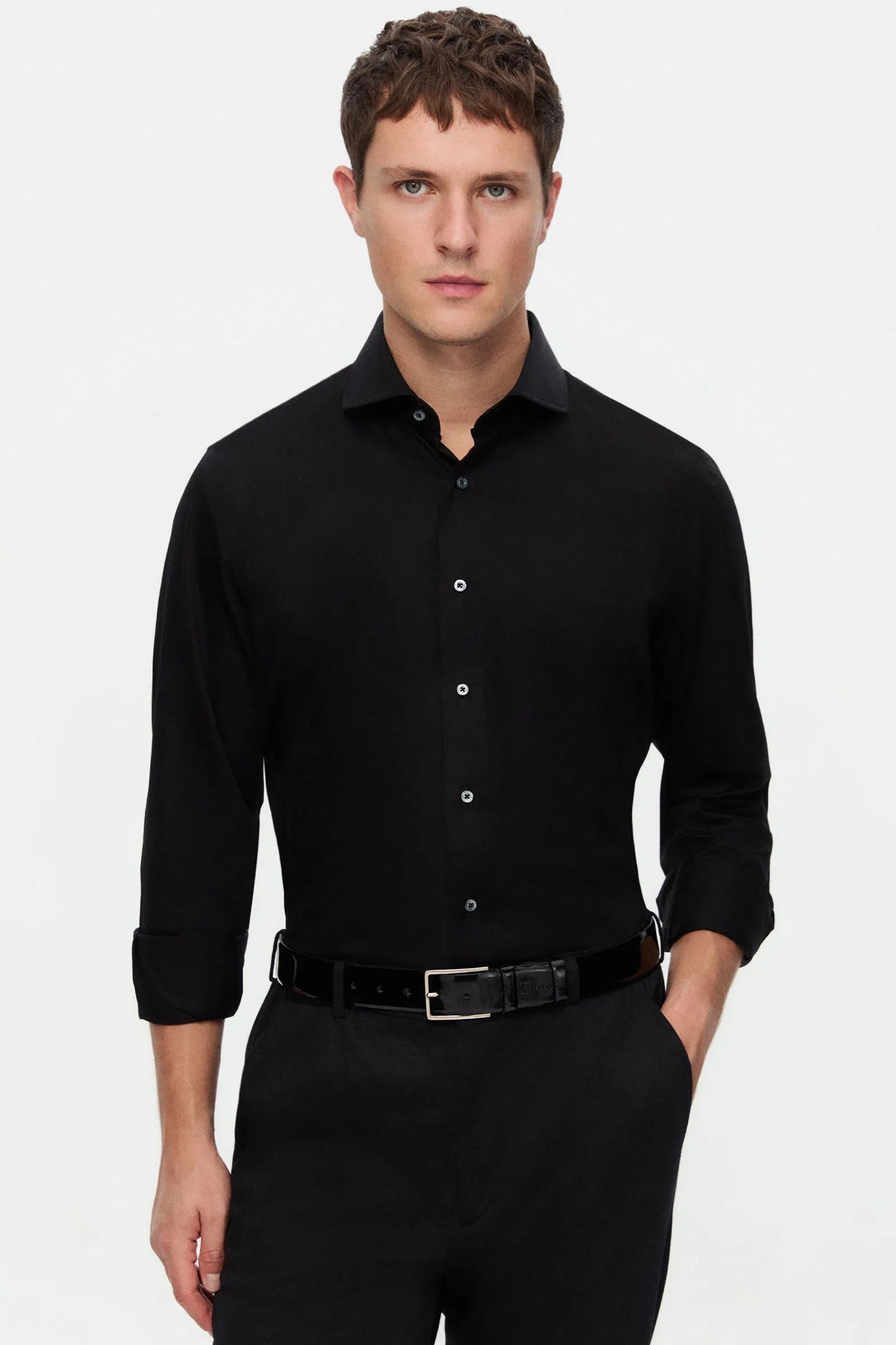 Damat Slim Fit Siyah Düz Gömlek