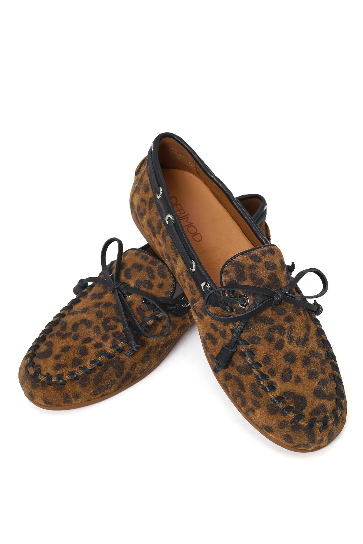 Kadın Leopar Desenli Süet Deri Loafer