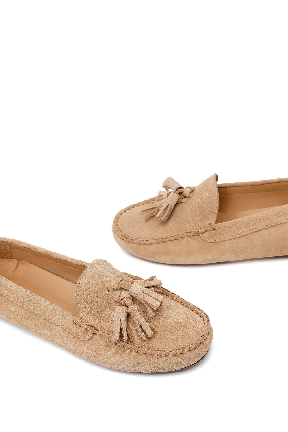 Kadın Bej Püsküllü Süet Deri Loafer