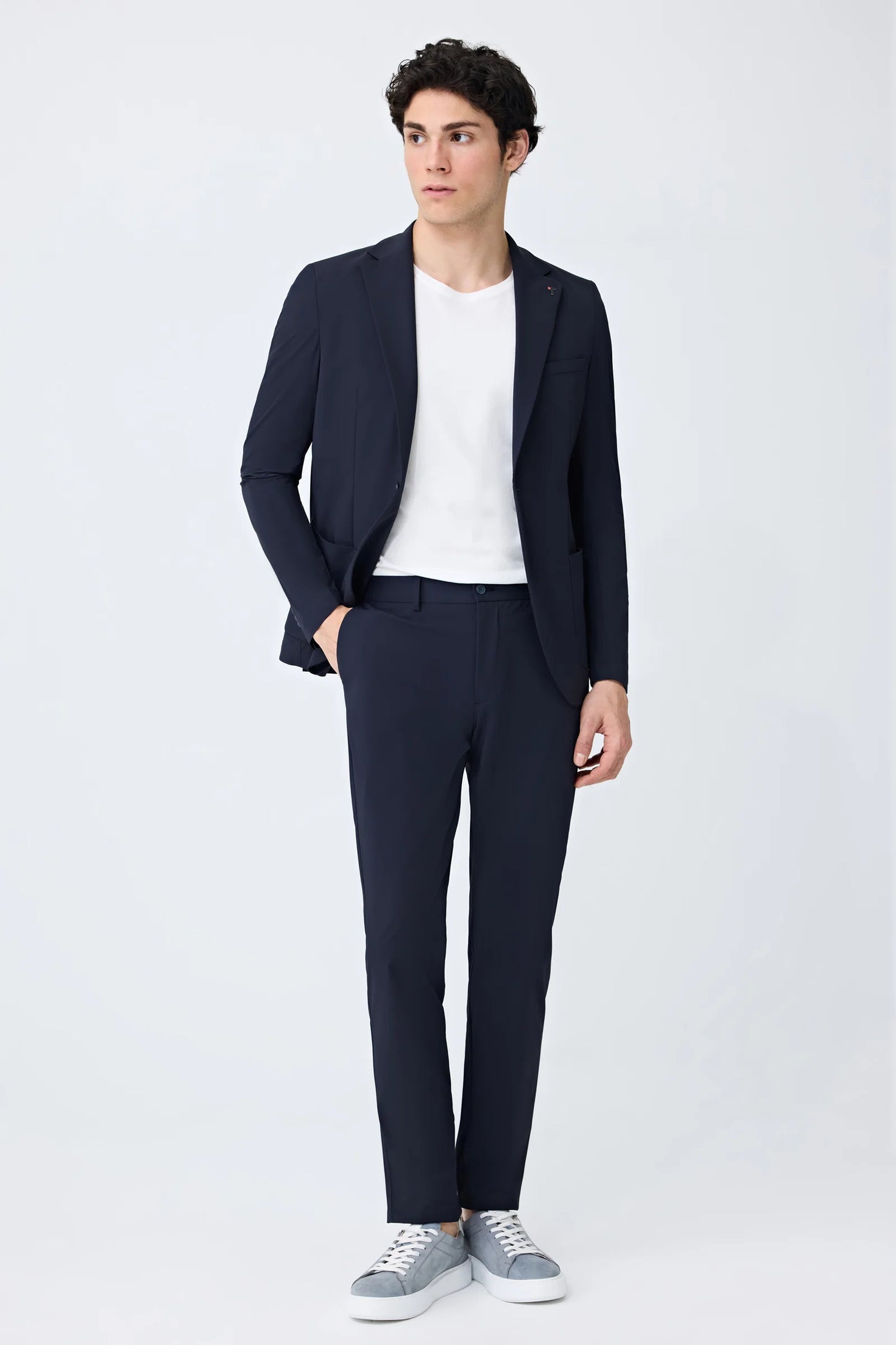 Tween Relaxed Fit (pilesiz) Lacivert Armürlü Kumaş Pantolon