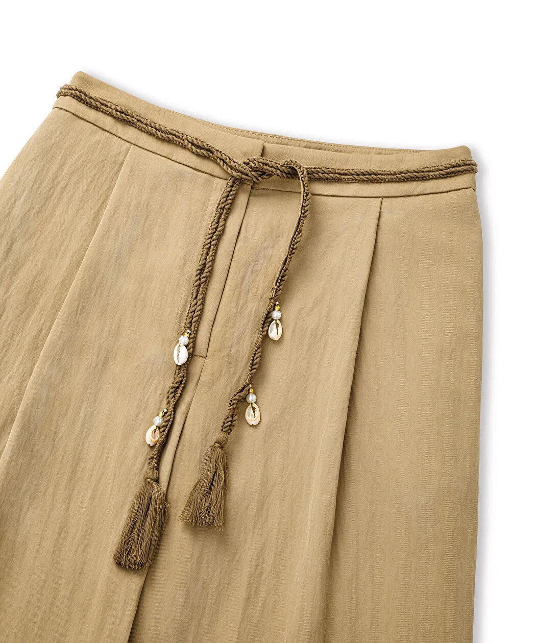 Natürel Püsküllü Kuşaklı Wide Leg Pantolon Is1260003204003 | Ipekyol