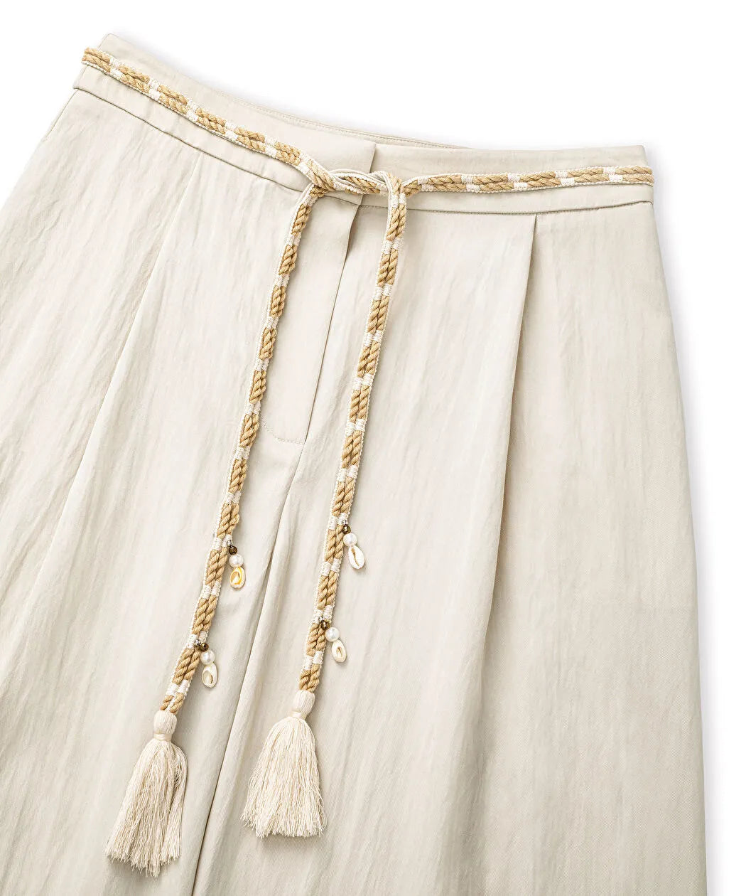 Ekru Püsküllü Kuşaklı Wide Leg Pantolon Is1260003204030 | Ipekyol