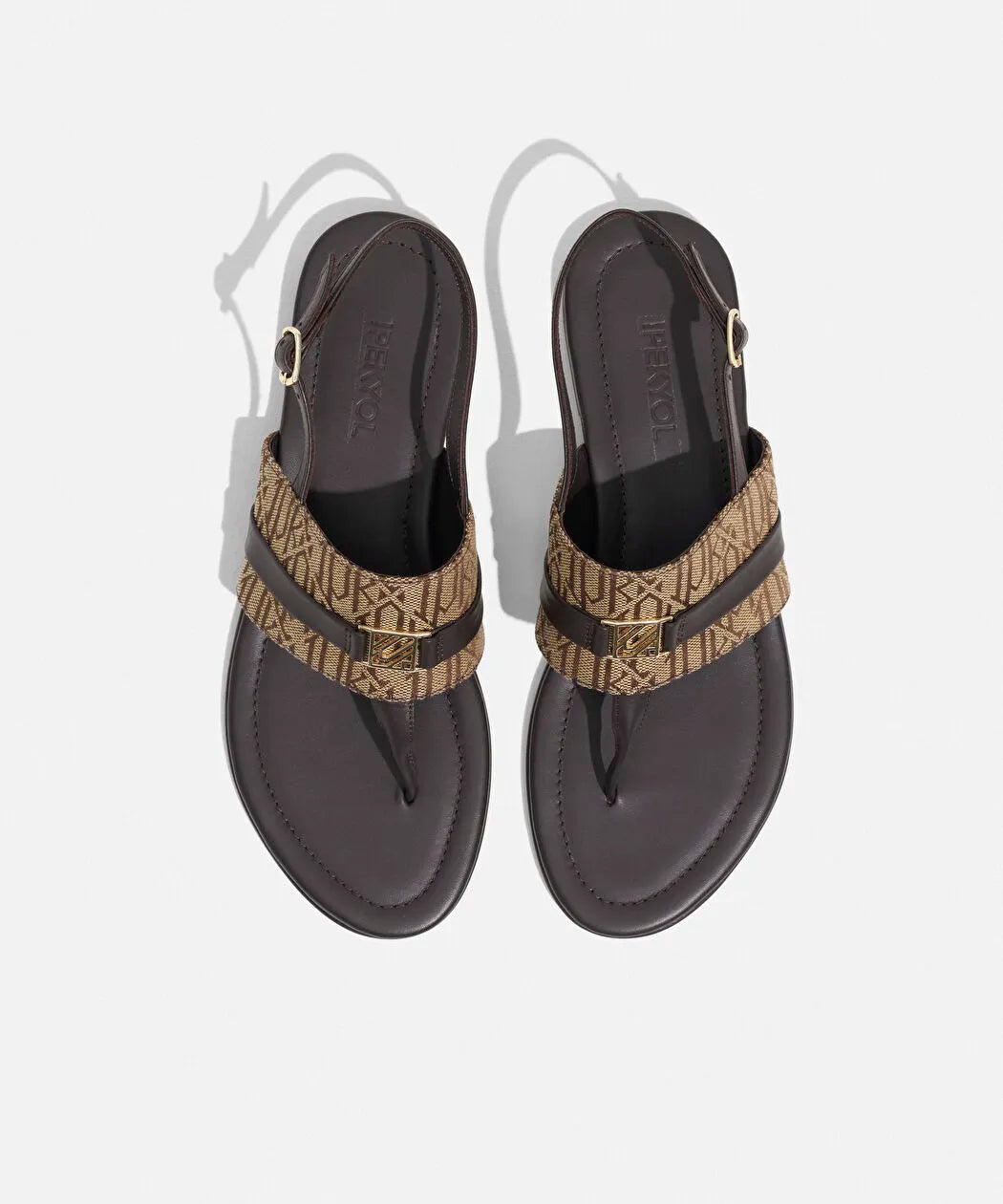 Bej Metal Tokalı Monogram Jakarlı Sandalet I00000033004023 | Ipekyol