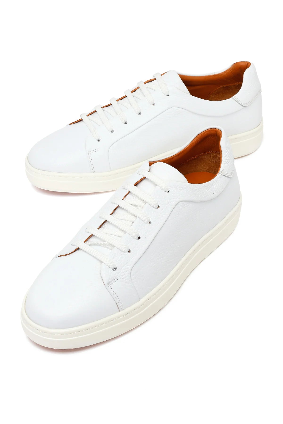 Erkek Beyaz Bağcıklı Deri Sneaker