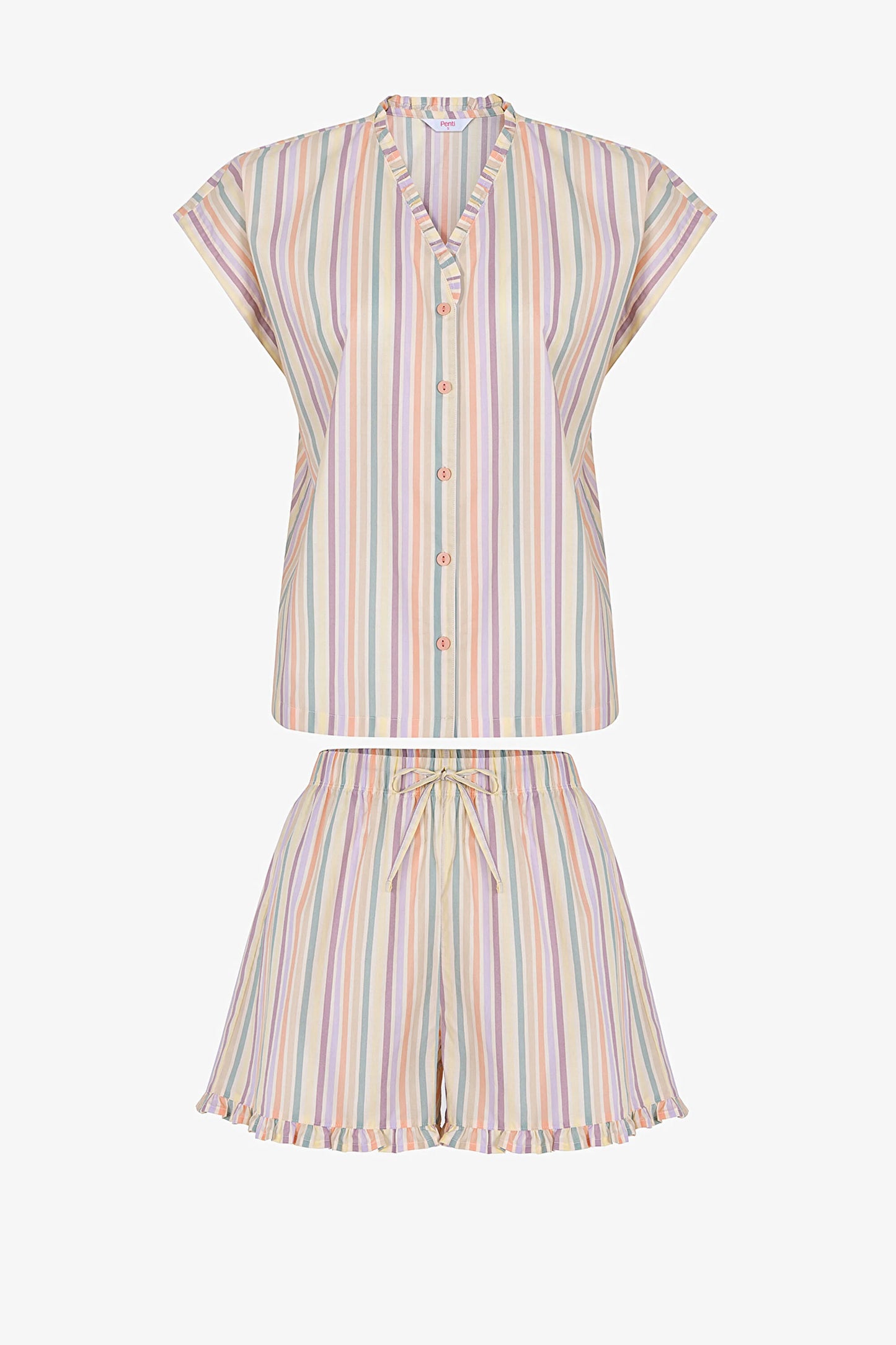 Renkli Sweet Day Çizgili Pamuklu Şortlu Pijama Takımı