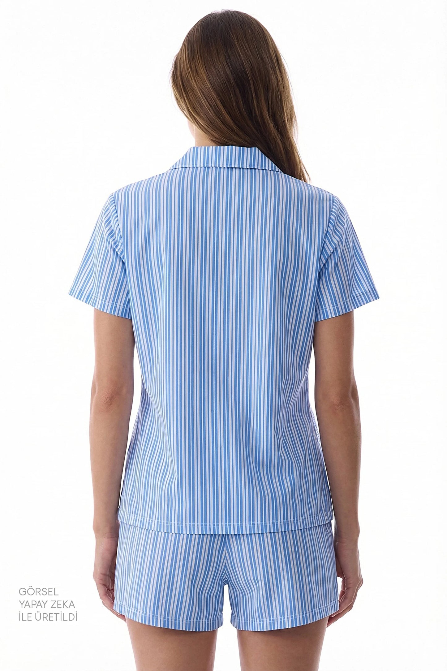 Blue Stripes Pamuklu Gömlek Pijama Takımı