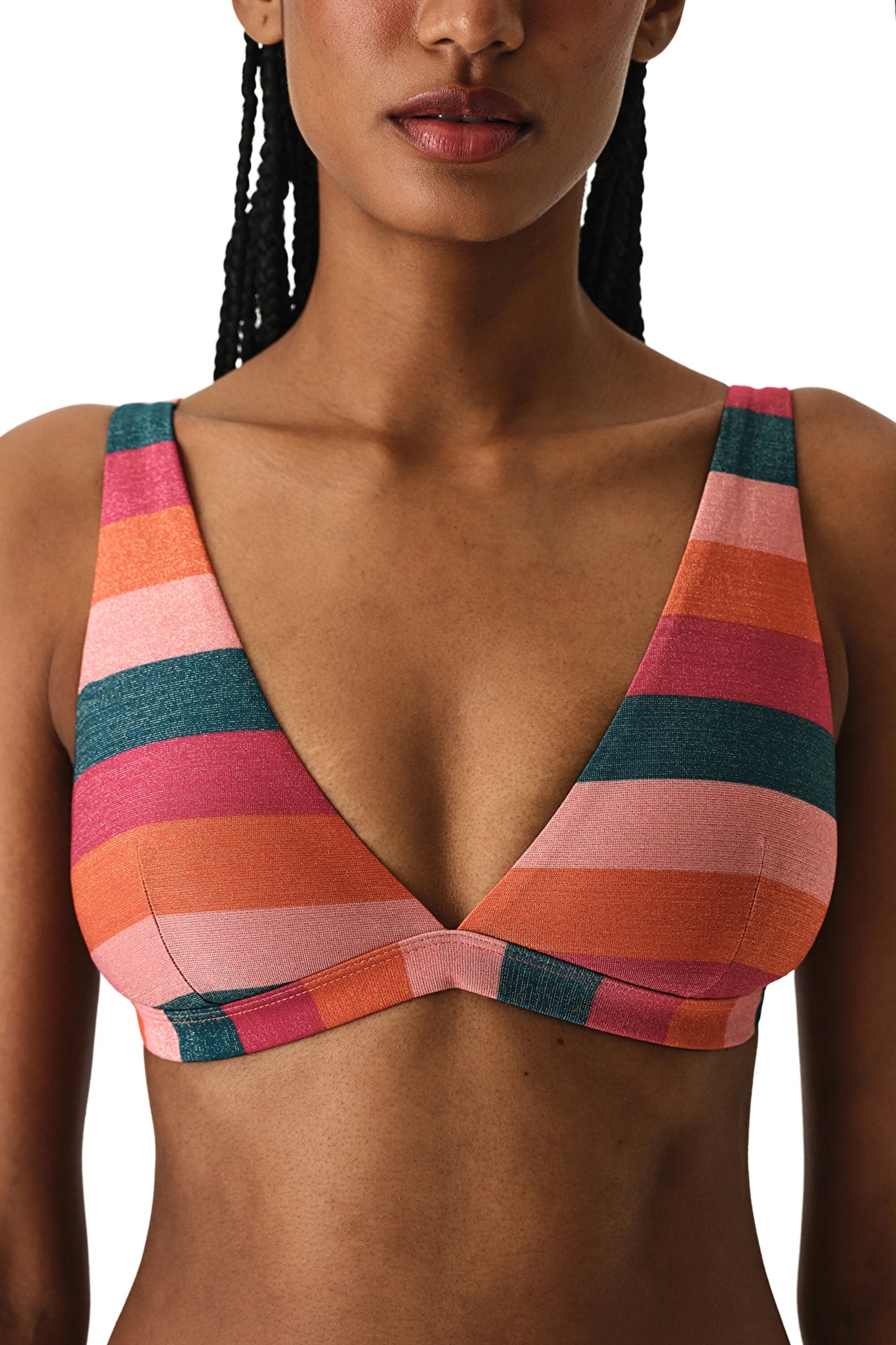 Renkli Devin Deep V Bikini Üstü